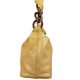 Chanel CC Vintage Beige Leather Caviar Wood Chain Hobo Bag