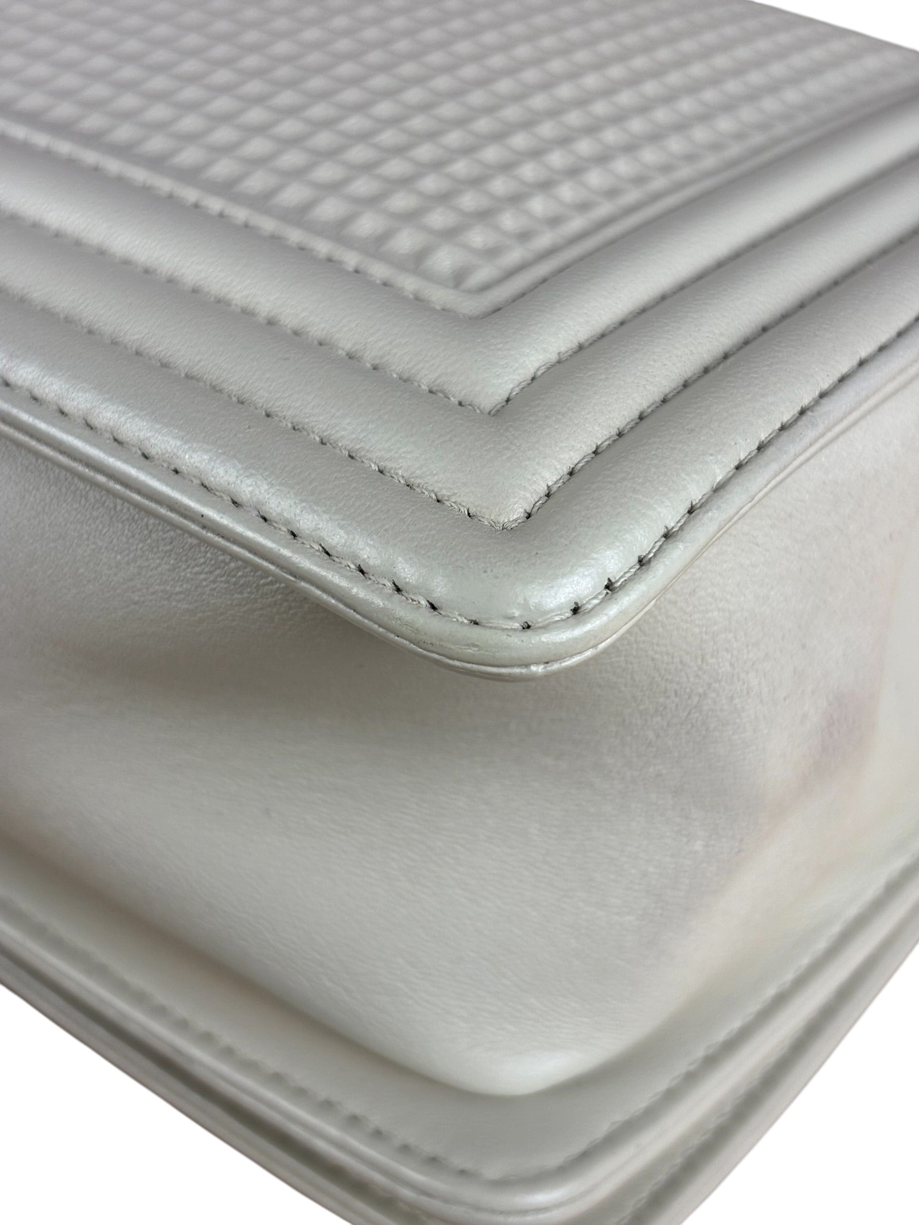 Chanel White Leather Cube Boy Bag 2014