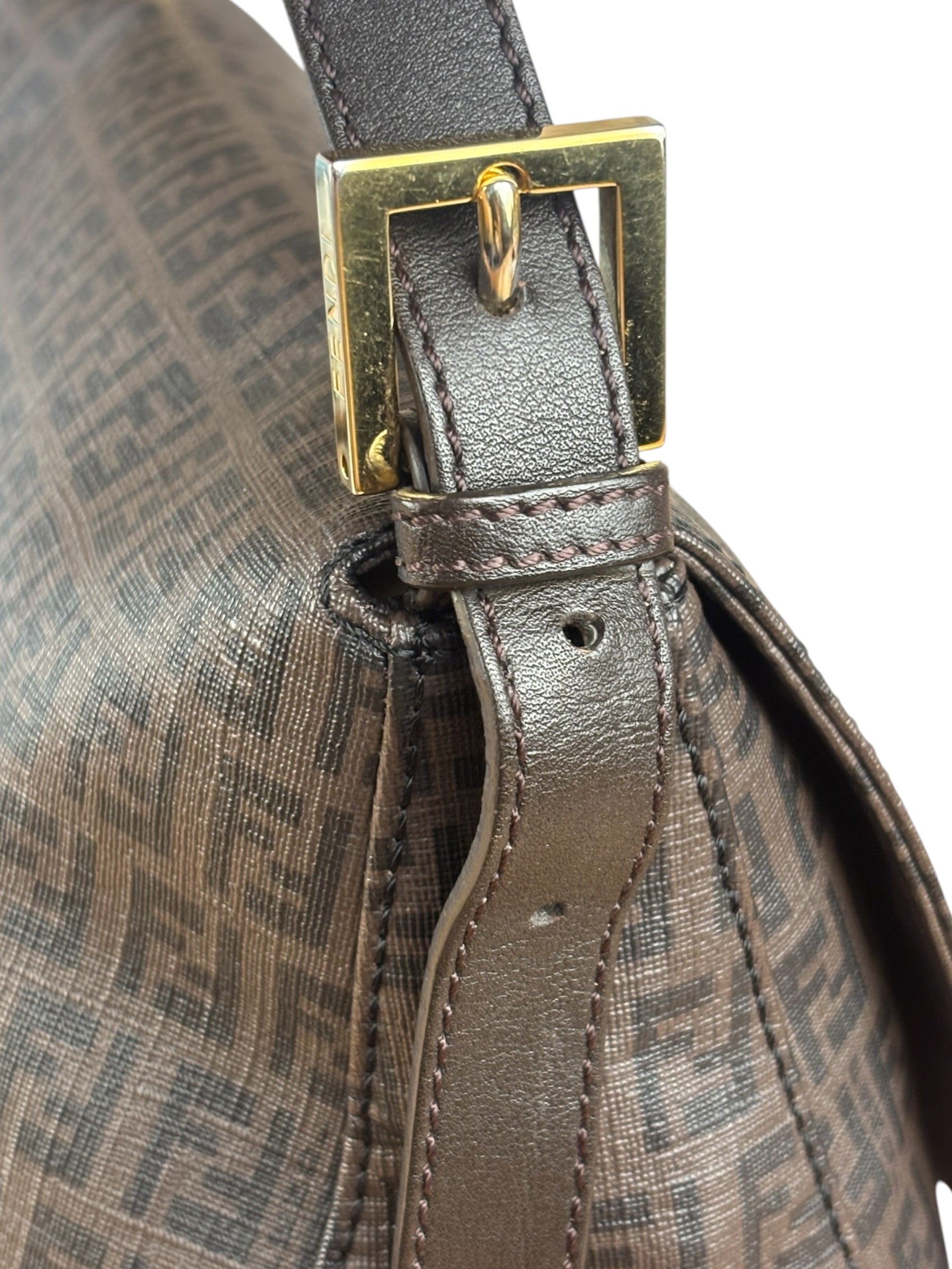 Fendi Brown Leather Zucca Mamma Baguette