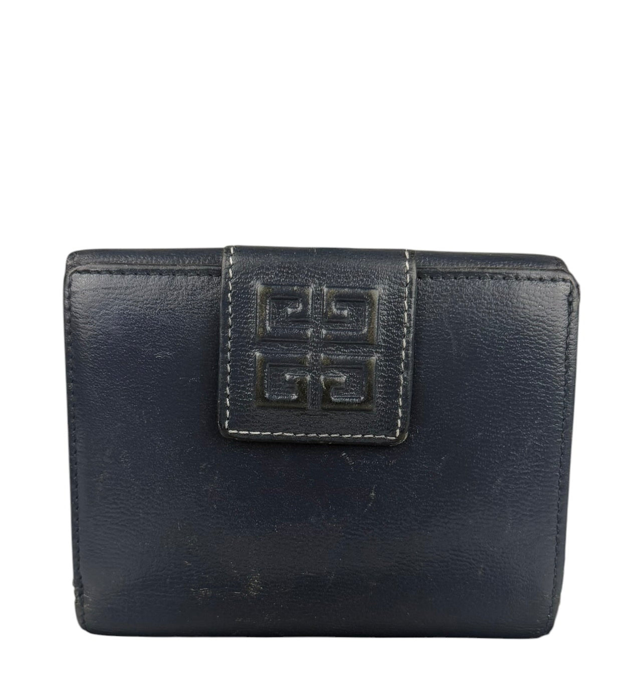 Givenchy Vintage Navy Blue Leather Compact Emblem Wallet 4G