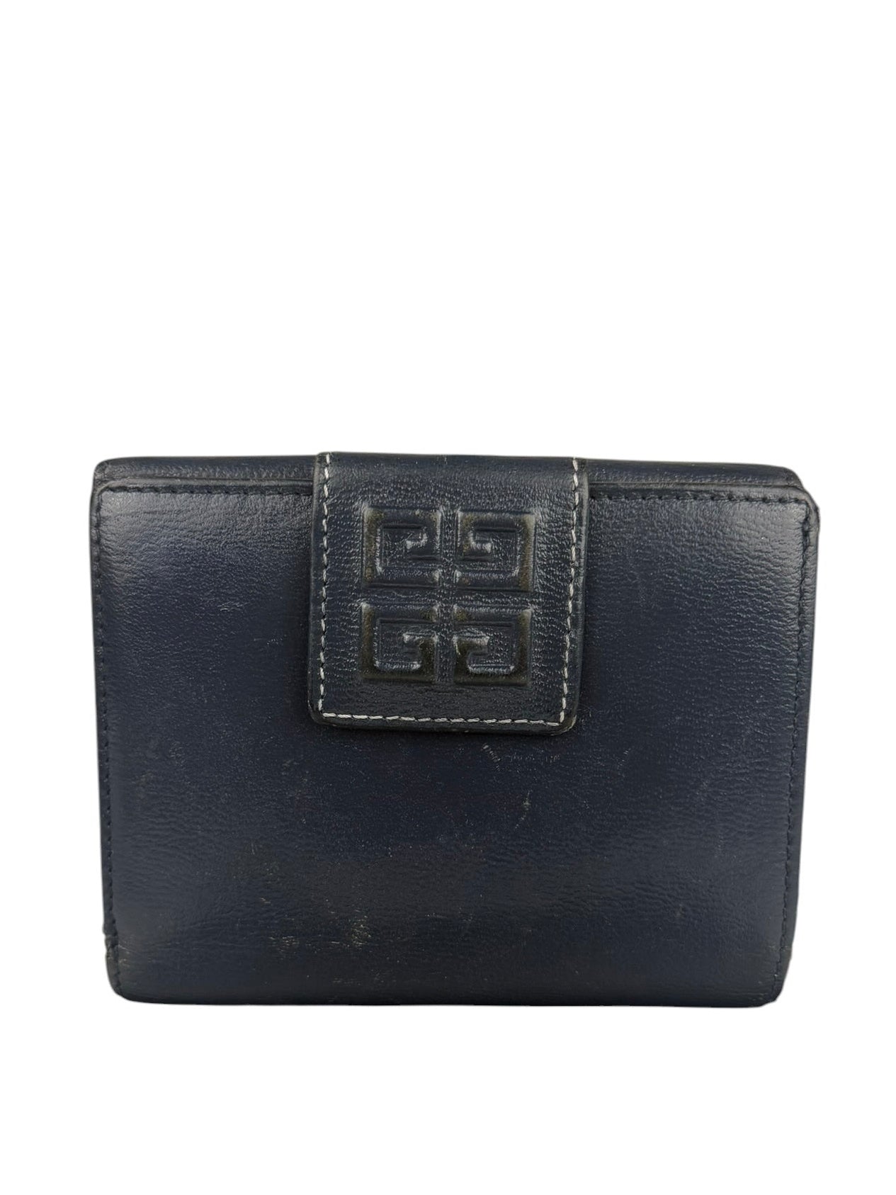 Givenchy Vintage Navy Blue Leather Compact Emblem Wallet 4G
