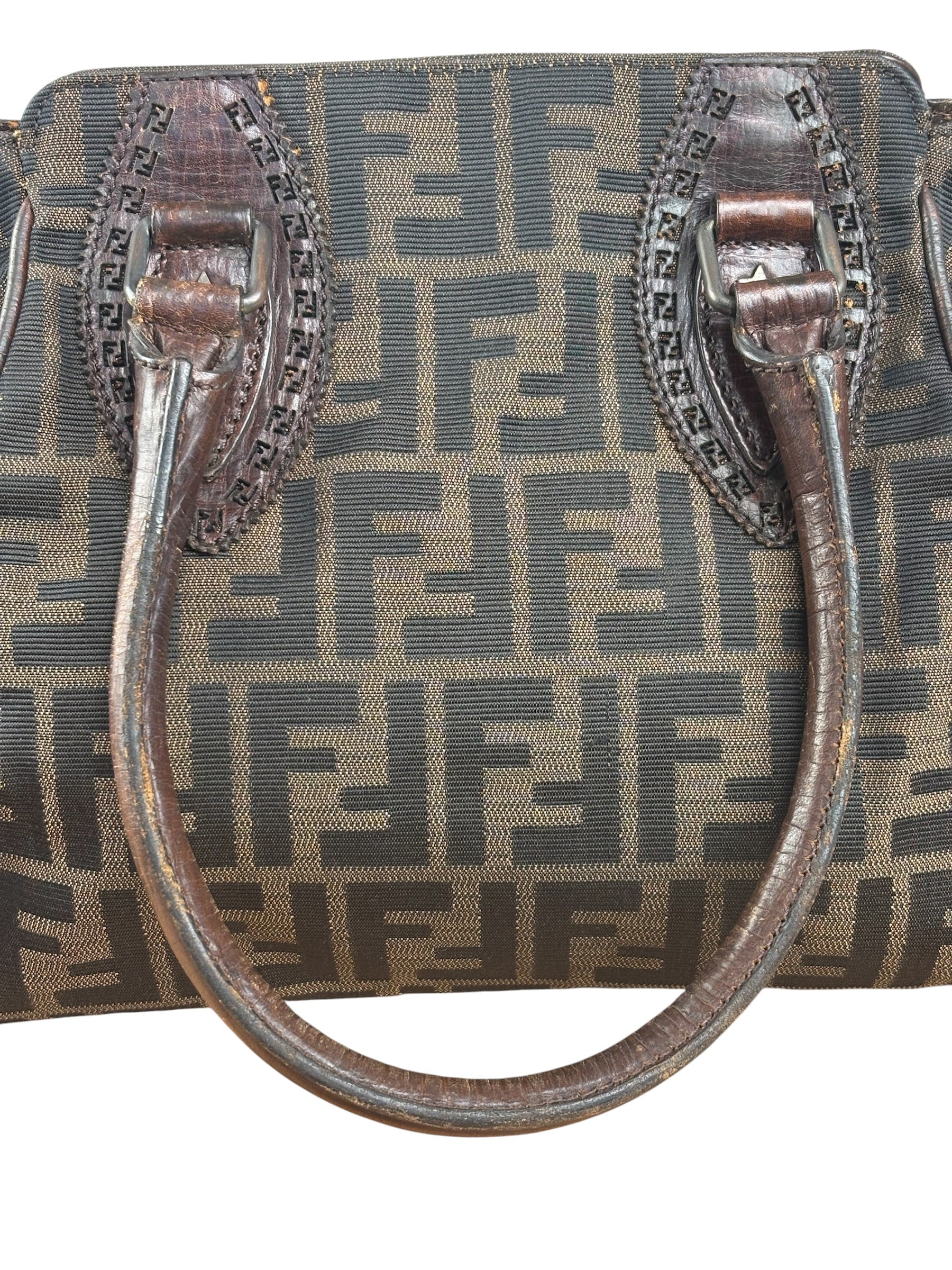 Fendi Leather Trim Zucca Canvas Du Jour Tote Bag