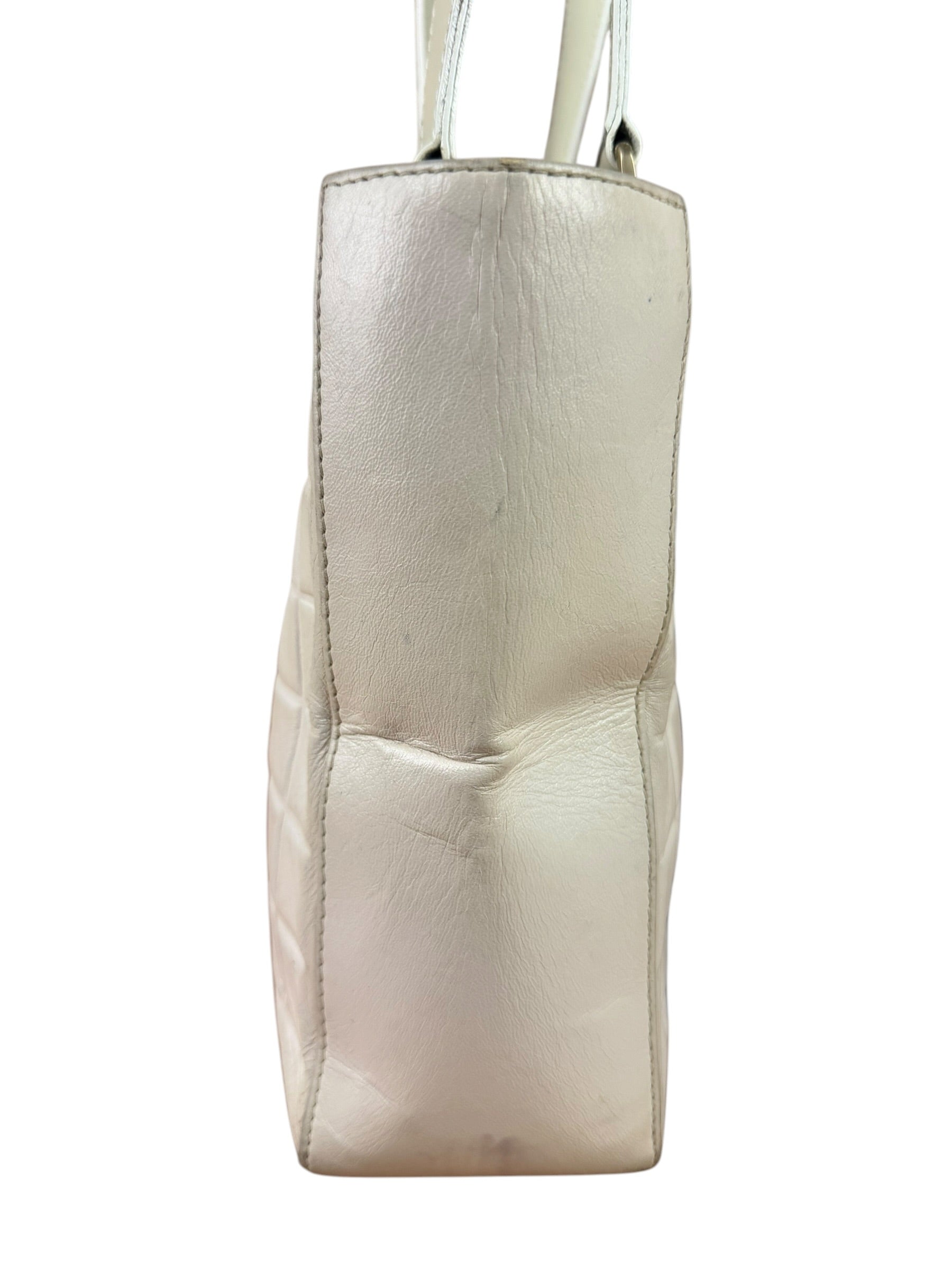 Chanel White Leather Chocolate Bar CC Tote Bag 2002