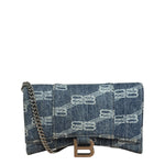 Balenciaga Blue Denim Hourglass Monogram Wallet On Chain