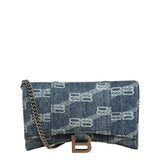 Balenciaga Blue Denim Hourglass Monogram Wallet On Chain