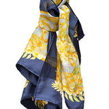 Christian Dior Dark Blue Borders Architectural Scroll Silk Scarf