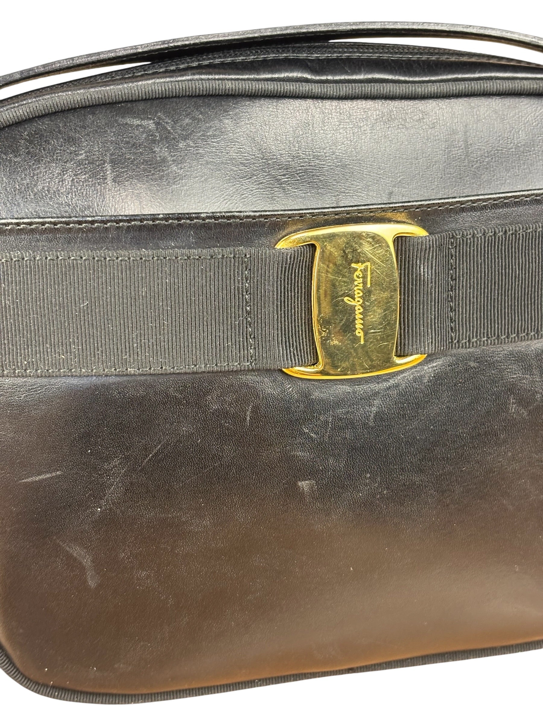 Salvatore Ferragamo Black Leather Vara Bow Crossbody Bag