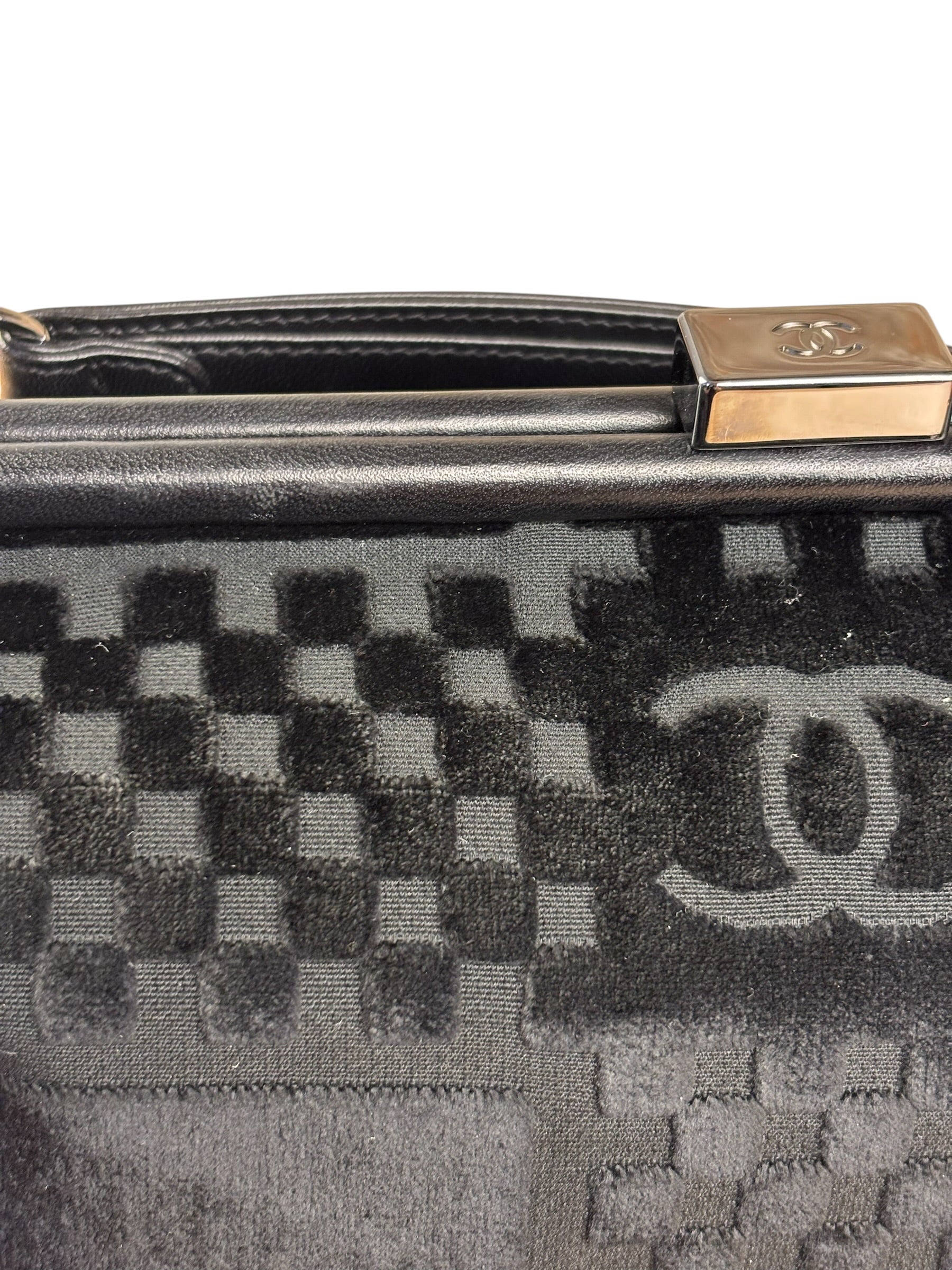 Chanel Black Velvet Leather Trim Kiss-Lock Two-Way Bag 2006