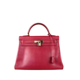 Hermes Kelly 32 Courchevel Rouge Vif Gold Handbag 1997
