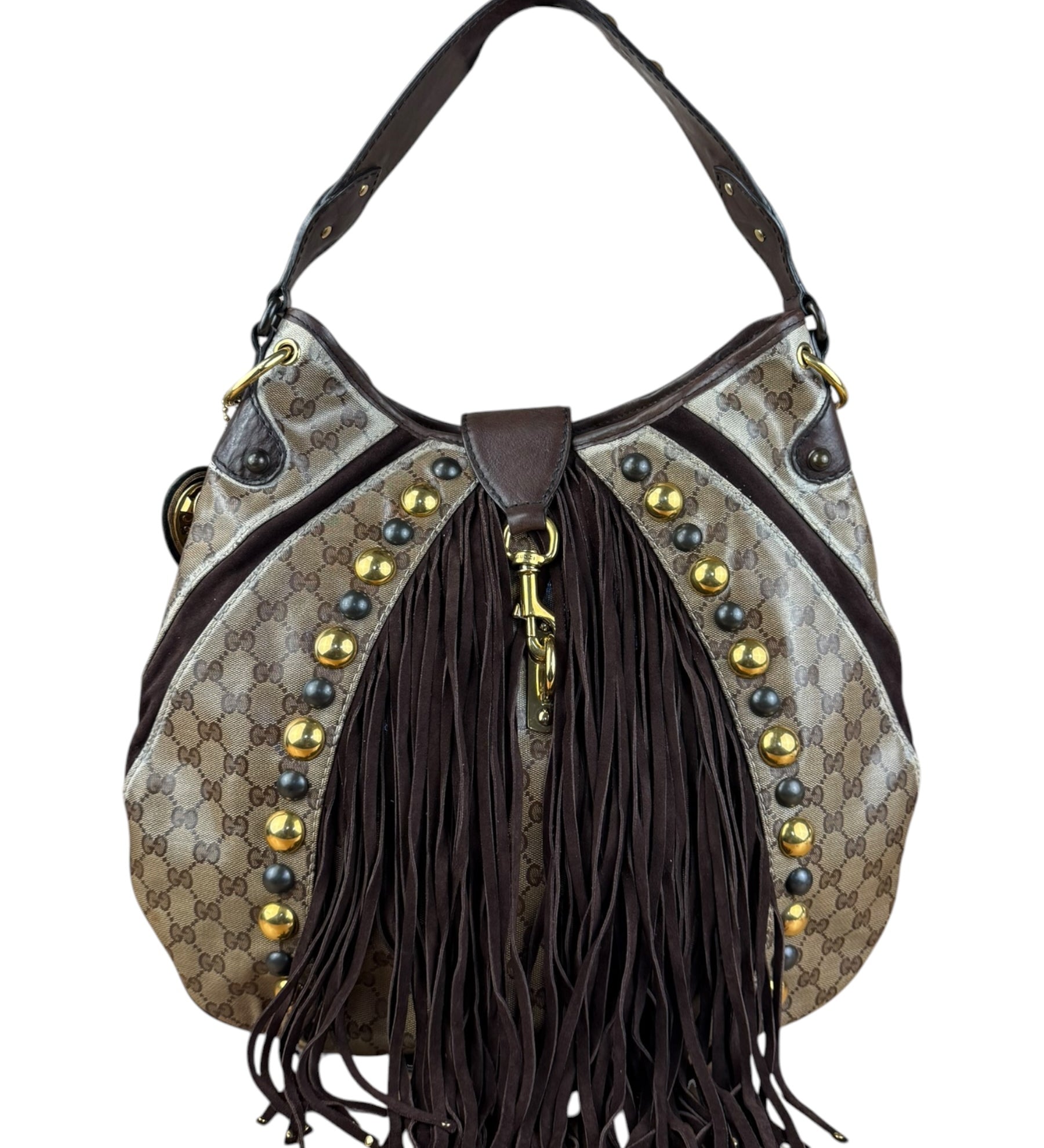 Gucci GG Vintage Babouska Leather Tassel Hobo Bag
