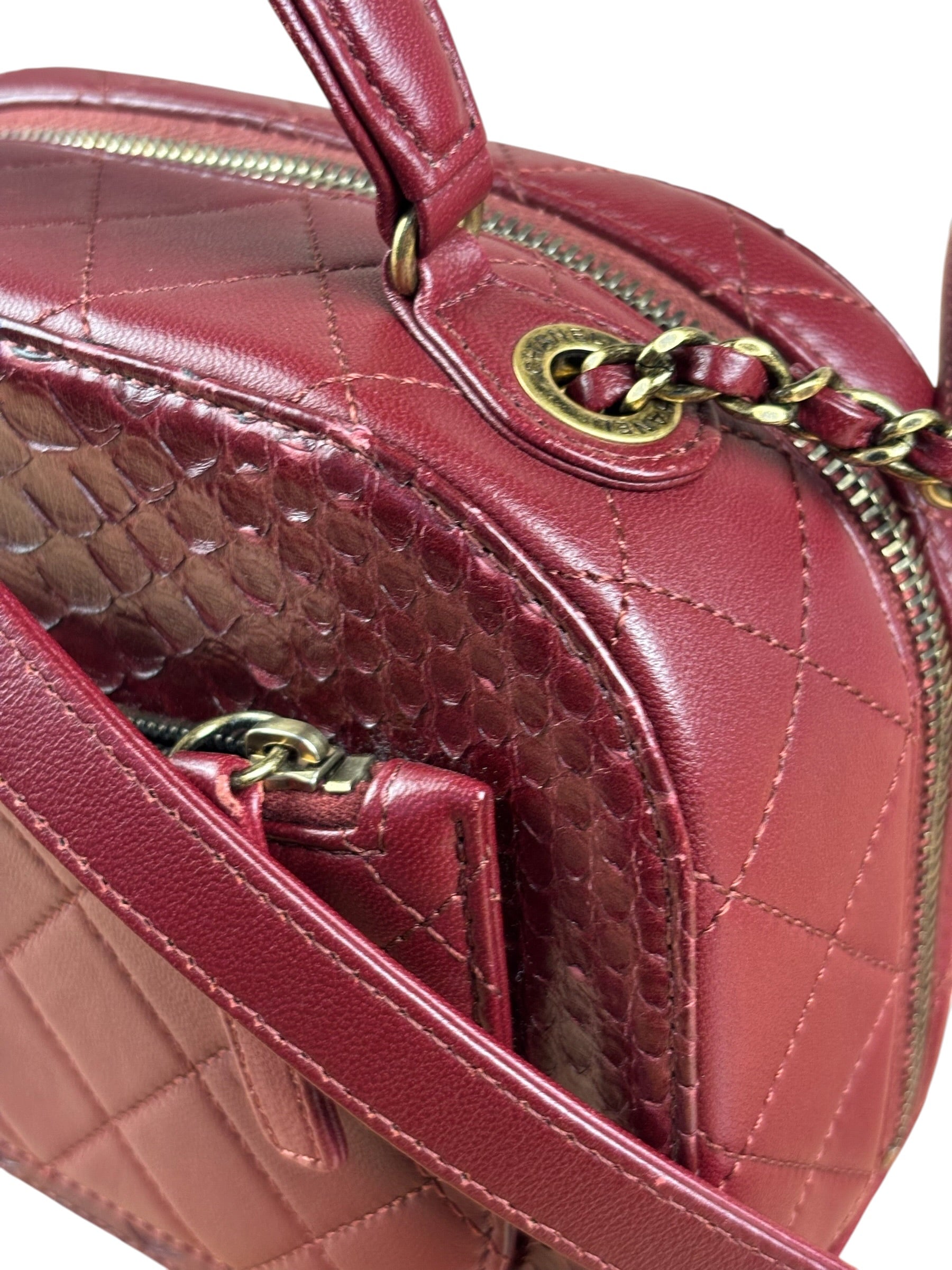 Chanel Burgundy Python Quilted Leather Vanity Two-Way Bag 2017