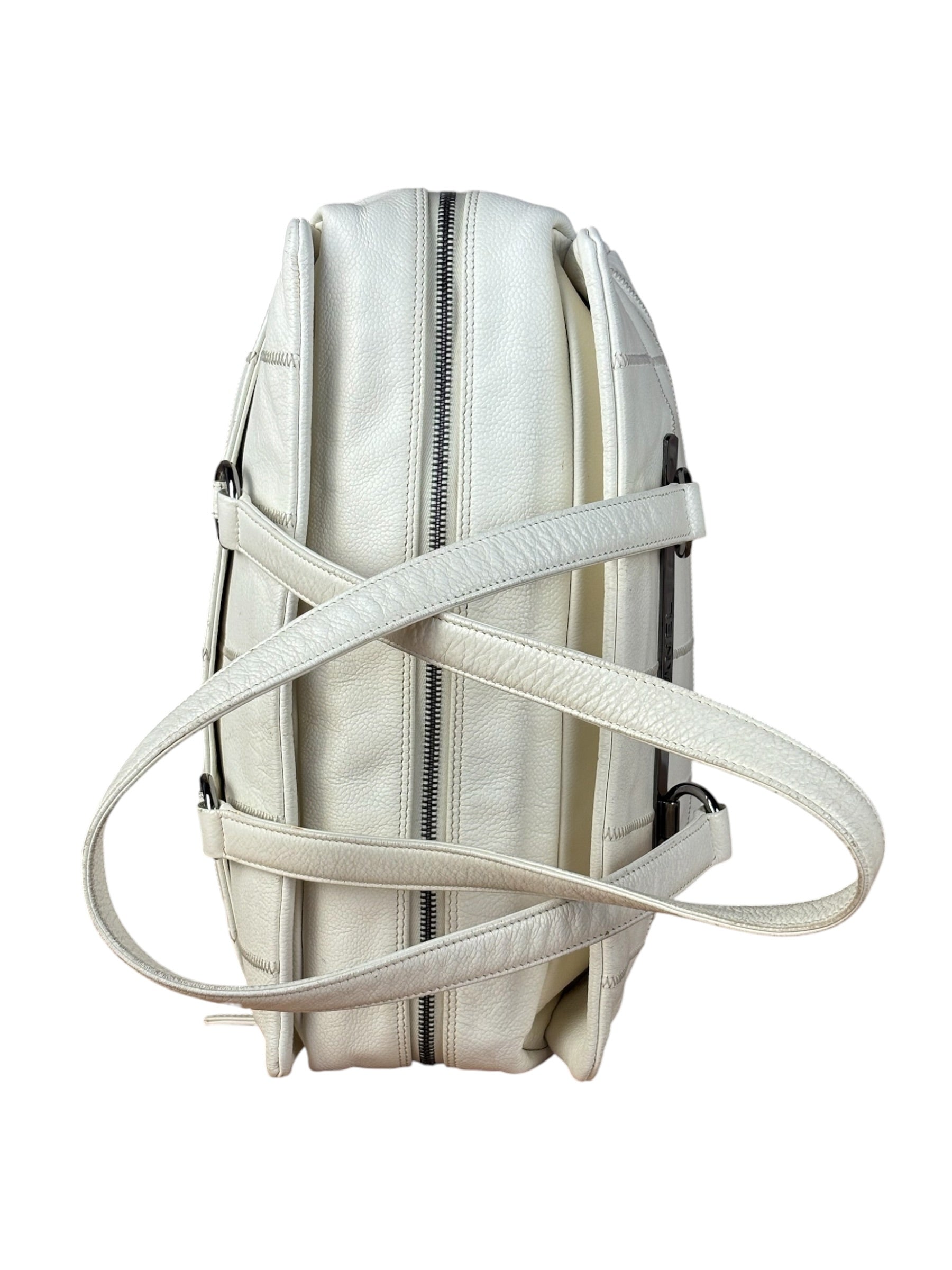 Chanel White Chocolate Bar Quilted Caviar LAX Bowler Bag 2004