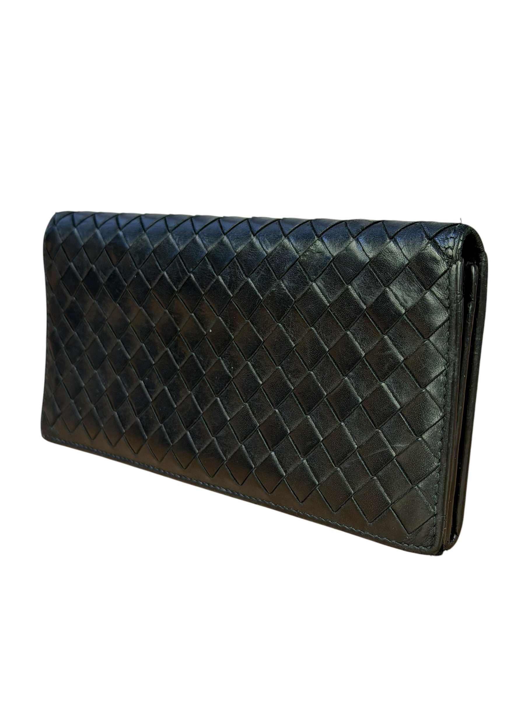 Bottega Veneta Black Intercciato Long Wallet