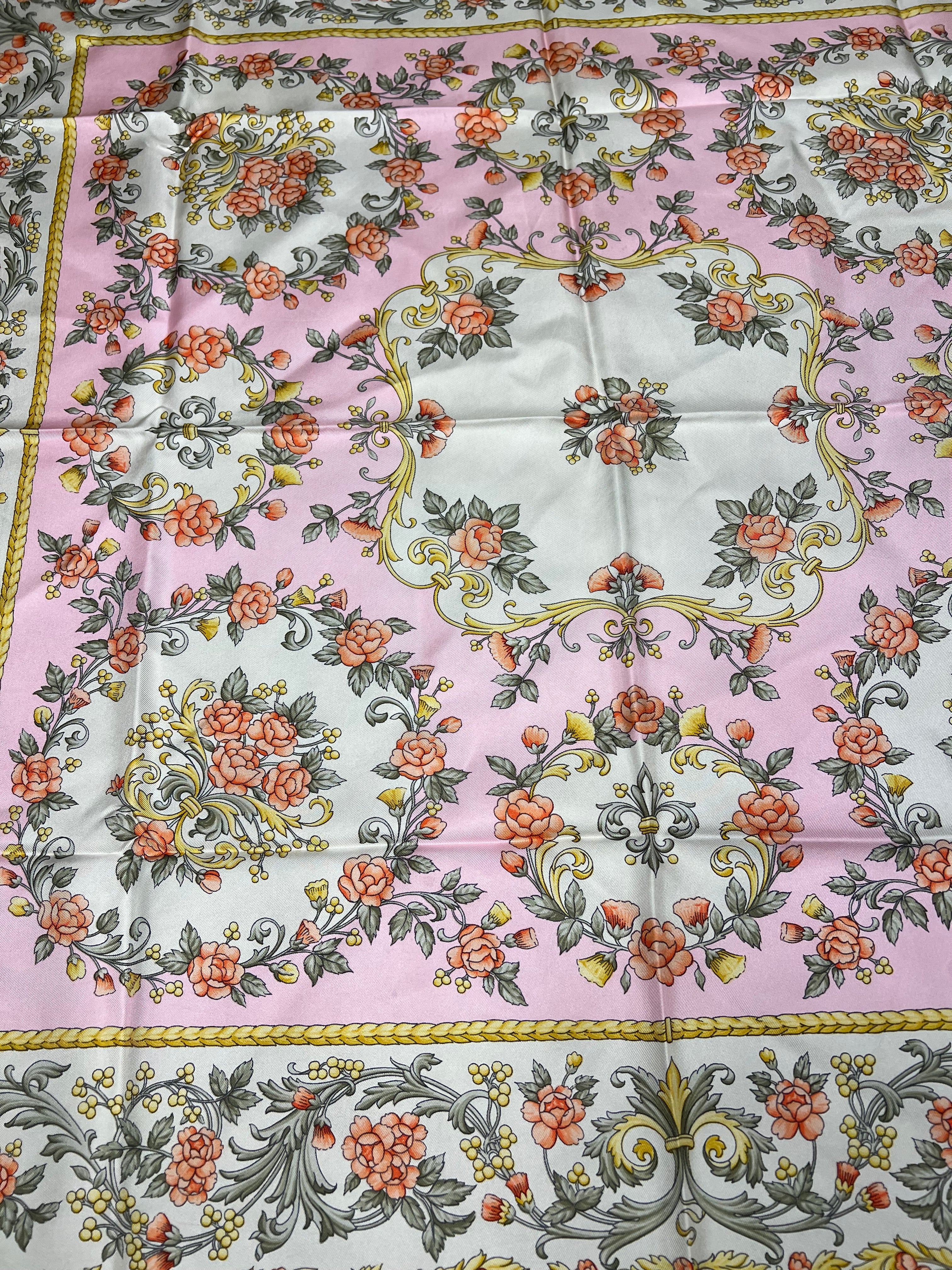 Christian Dior Baby Pink Flower Pattern Silk Scarf