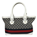Gucci Navy Leather Trim GG Sherry Line Heritage Shoulder Bag