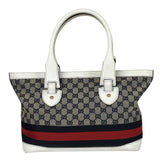Gucci Navy Leather Trim GG Sherry Line Heritage Shoulder Bag