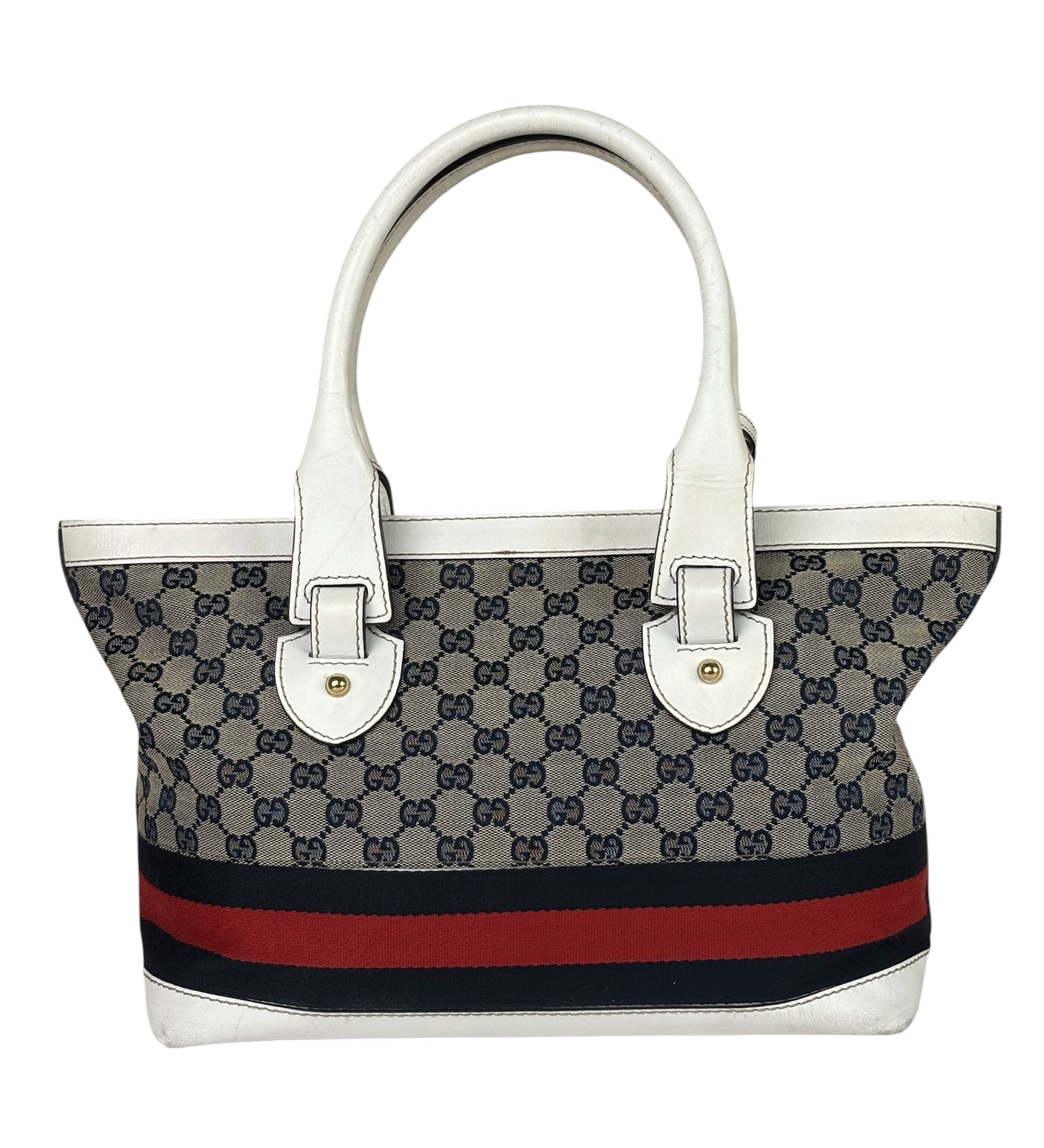 Gucci Navy Leather Trim GG Sherry Line Heritage Shoulder Bag