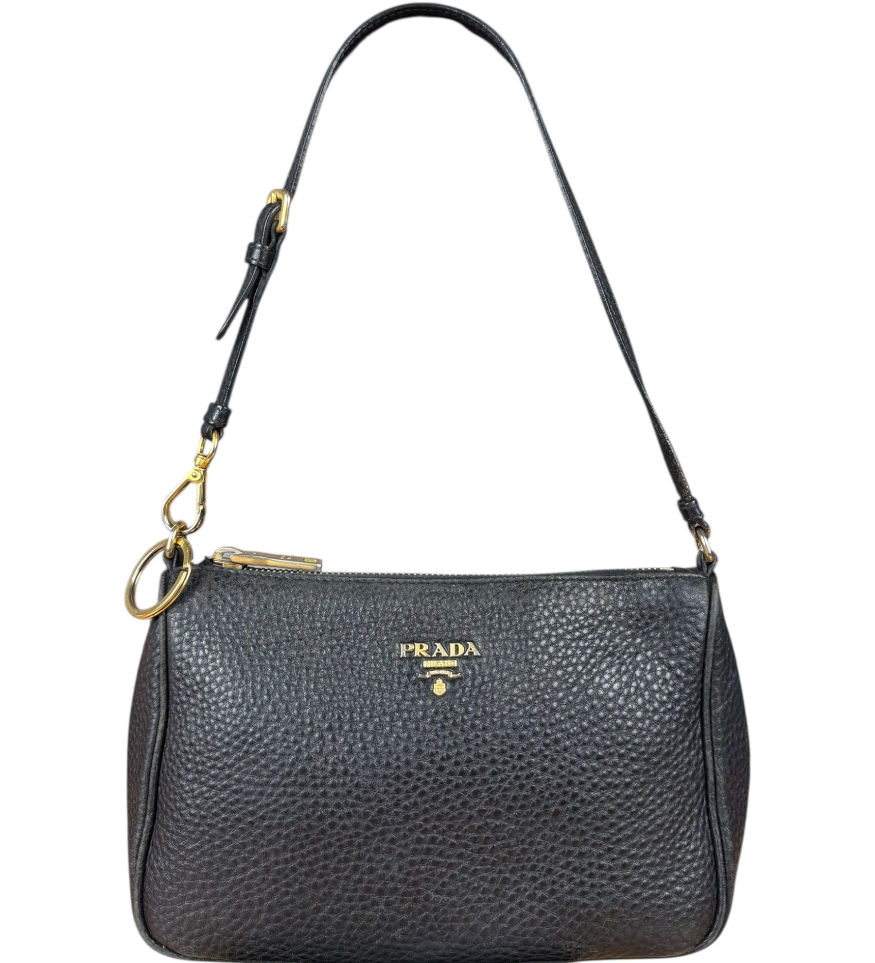 Prada Black Pebbled Leather Pochette