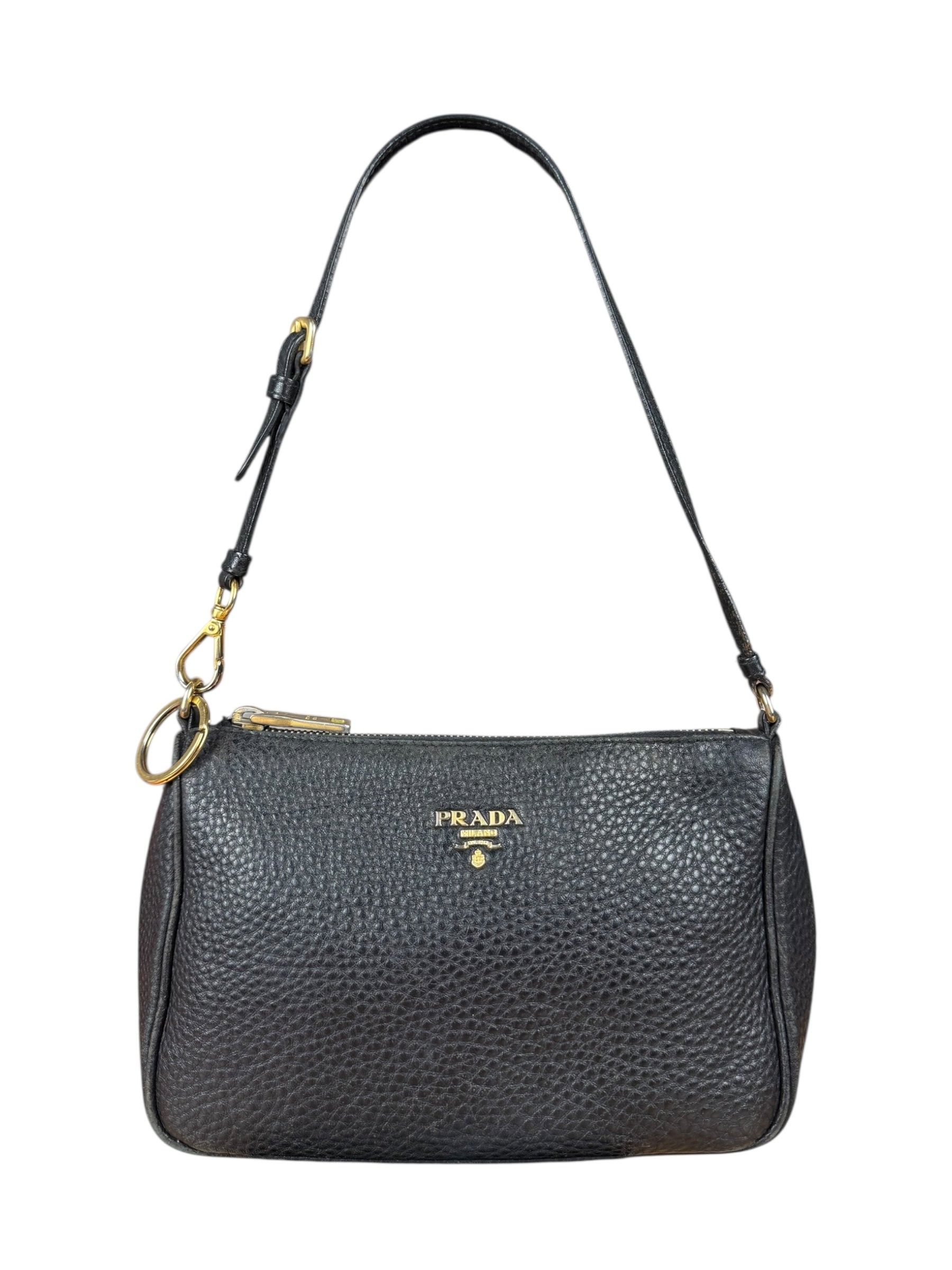 Prada Black Pebbled Leather Pochette