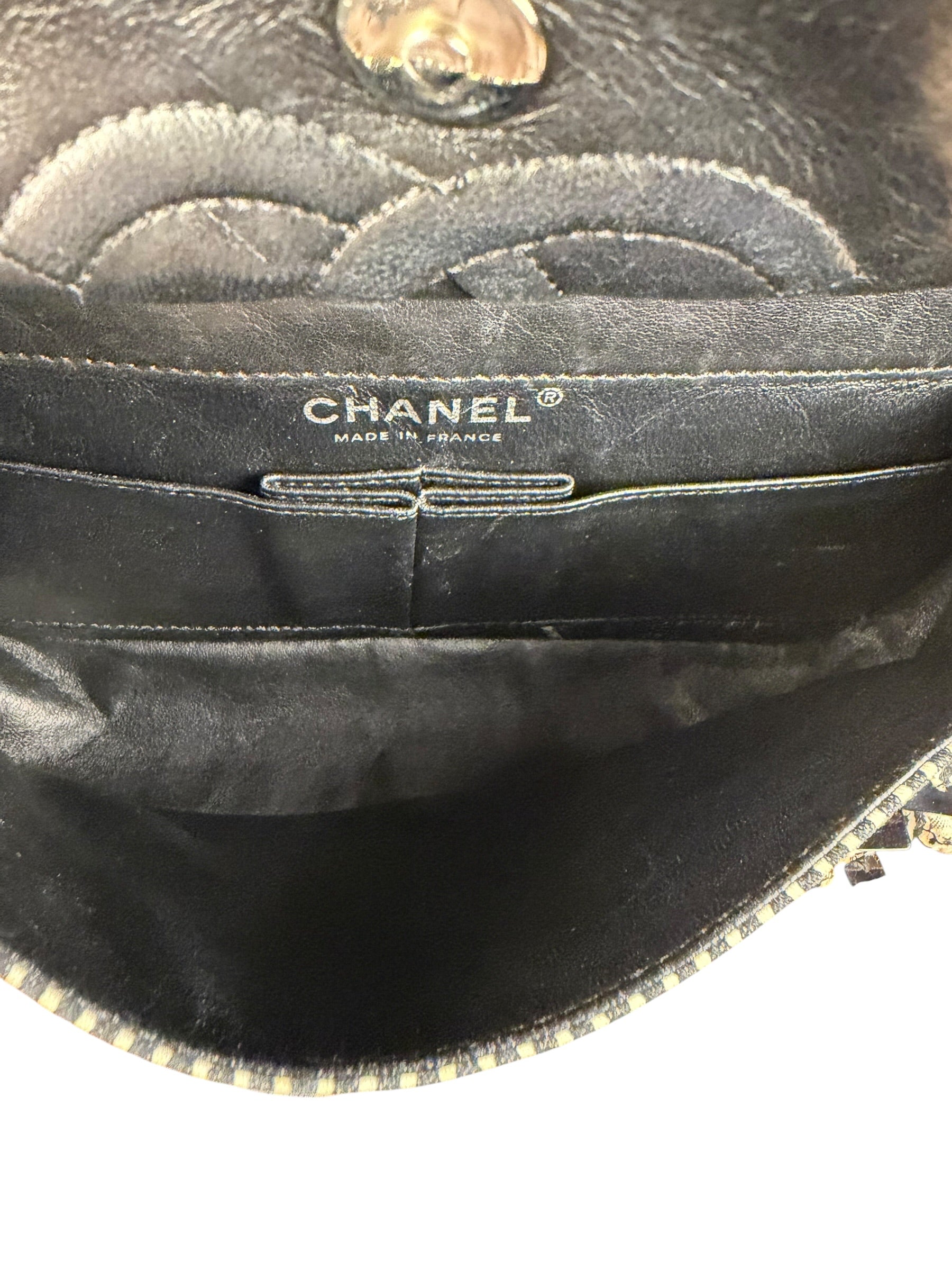 Chanel Black/White Sequin Stripped Medium Double Flap Shoulder Bag