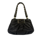 Fendi Black Leather Mia Chain Hobo Bag