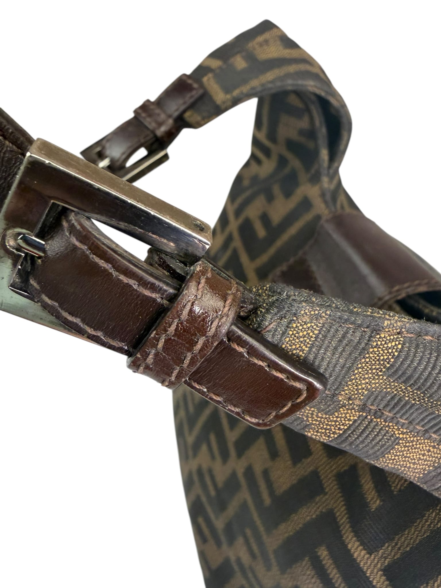 Fendi Brown Leather Trim Zucca Hobo Bag