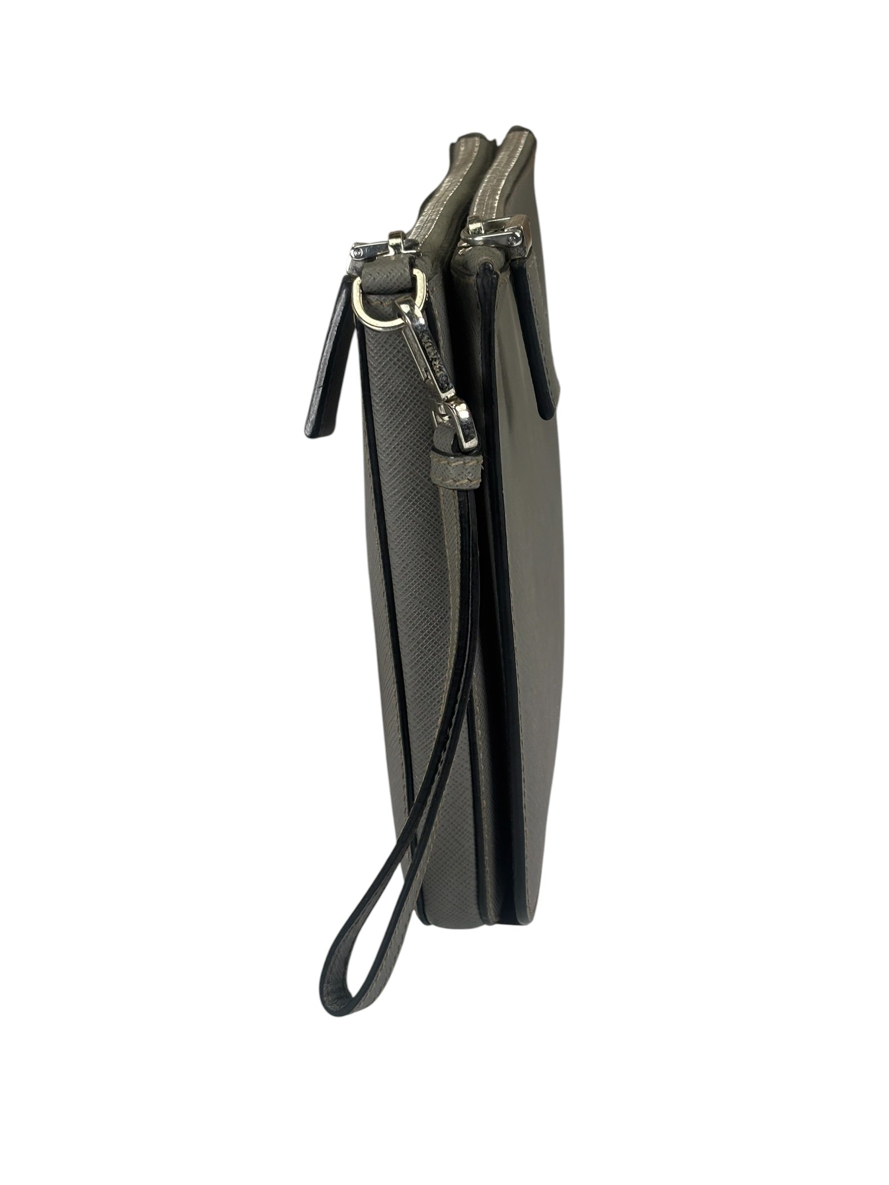 Prada Grey Saffiano Leather Pouch