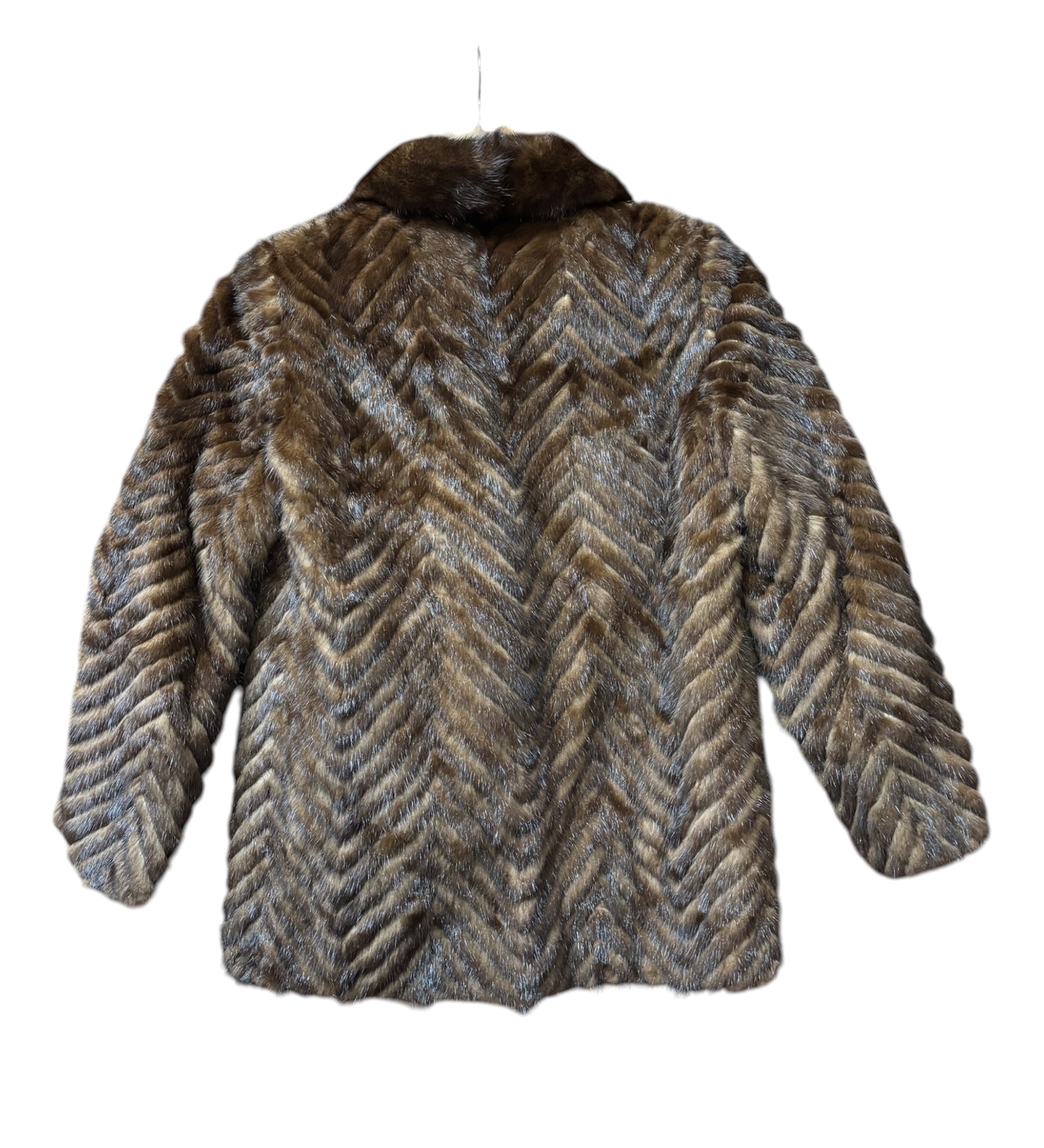 Vintage Hazel Brown Chevron Stripped Mink Fur Coat