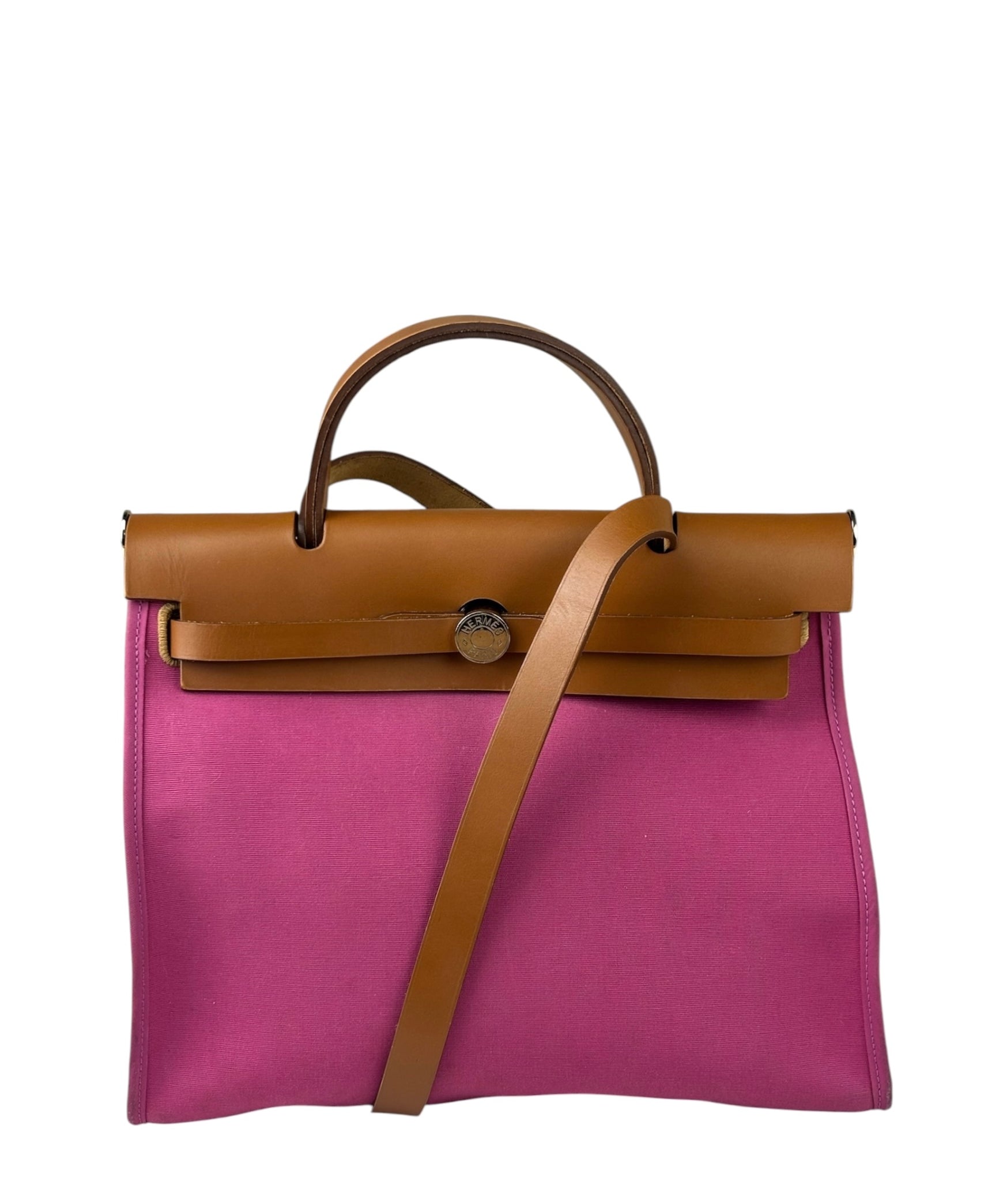 Hermes Pink/Brown Leather Trim Herbag Zip 31 Two-Way Bag