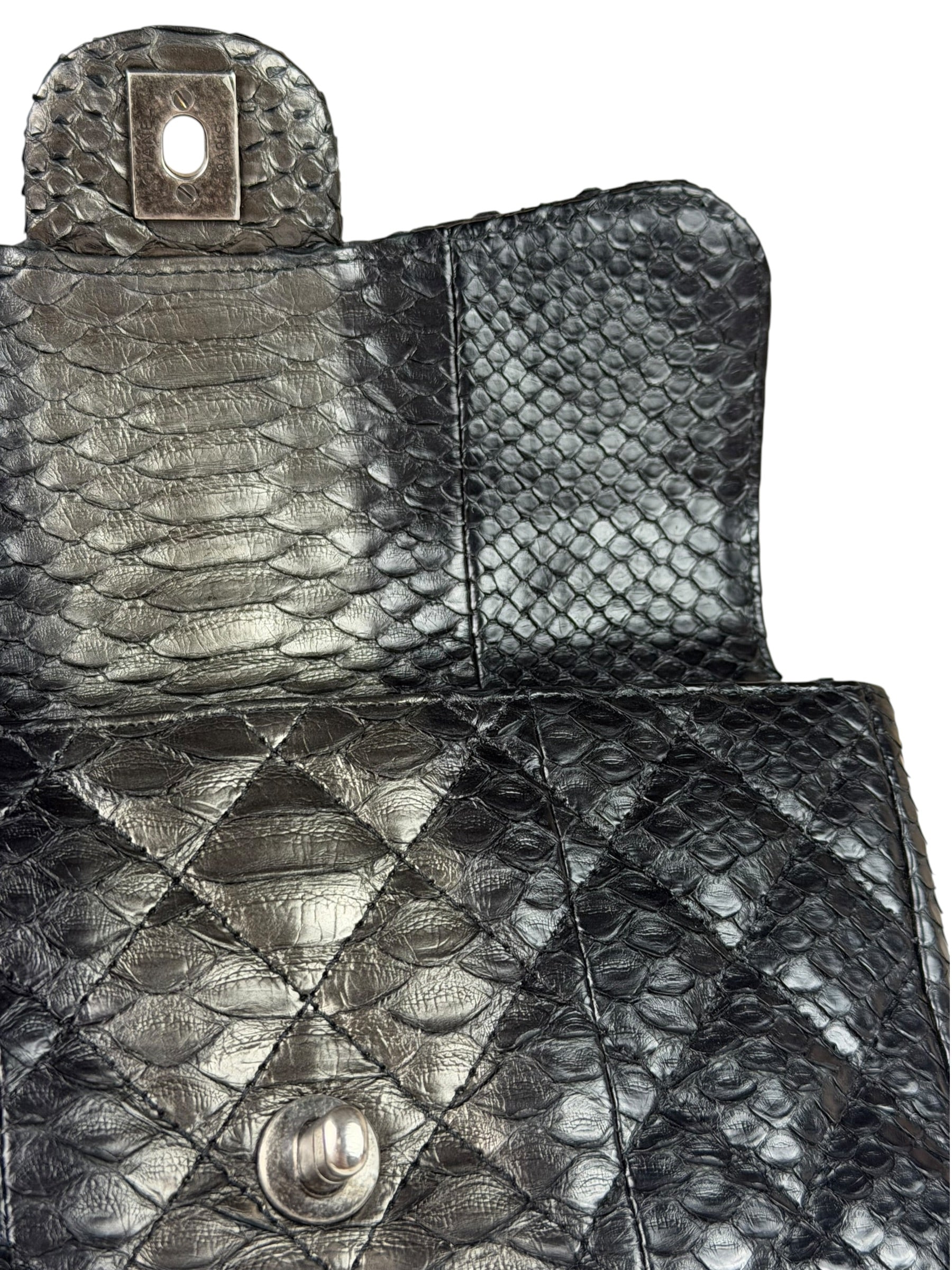 Chanel Black Python Leather Kiss-Lock Flap Bag 2015