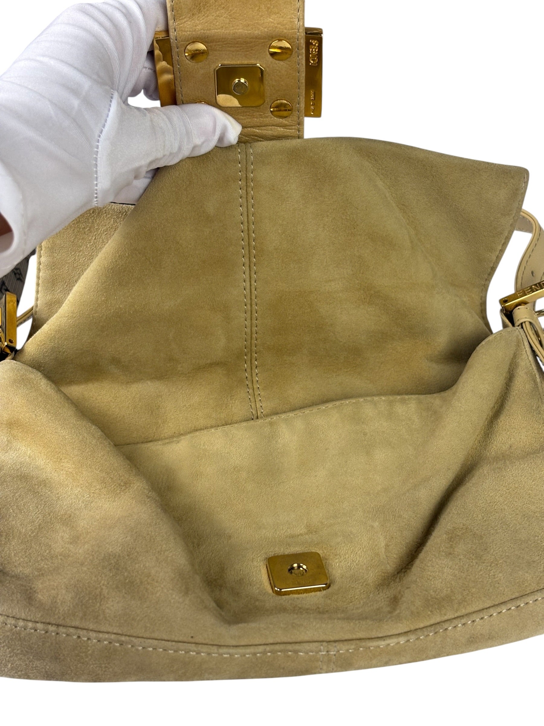 Fendi Beige Suede/Leather Trim Baguette