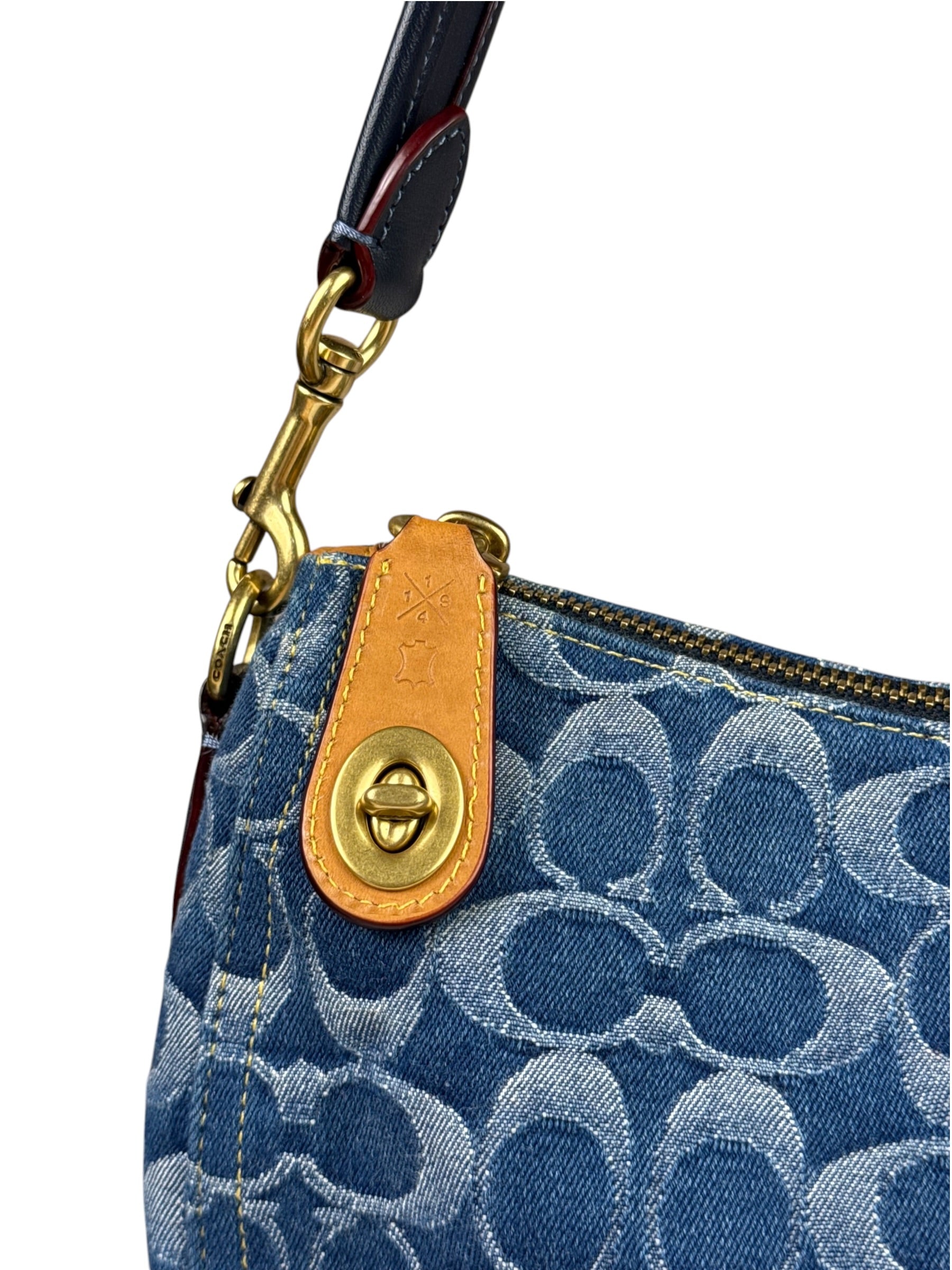 Coach Signature Blue Jacquard Denim Swing Zip Shoulder Bag