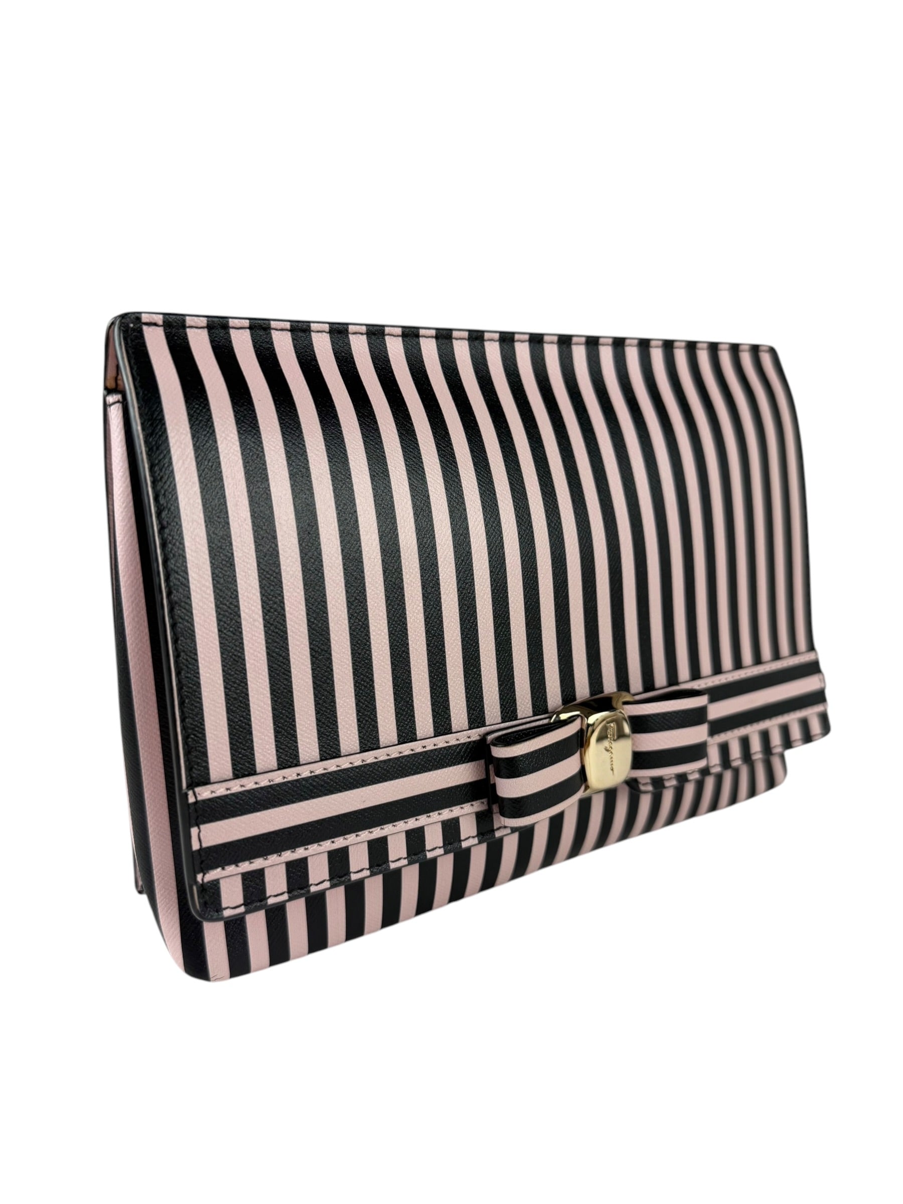 Salvatore Ferragamo Pink/Black Striped Crossbody Bag