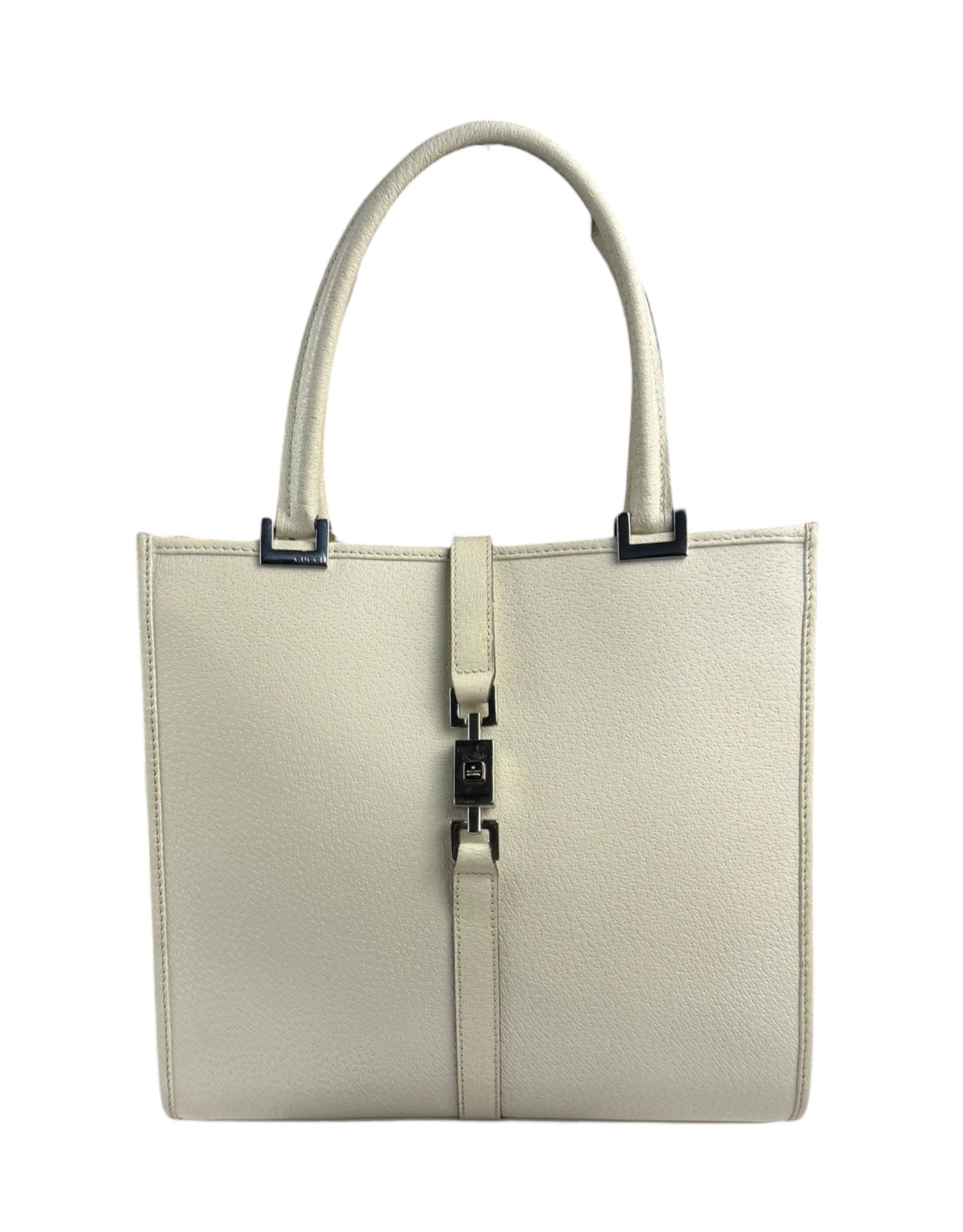 Gucci Off-White Leather Piston Lock Jackie Tote