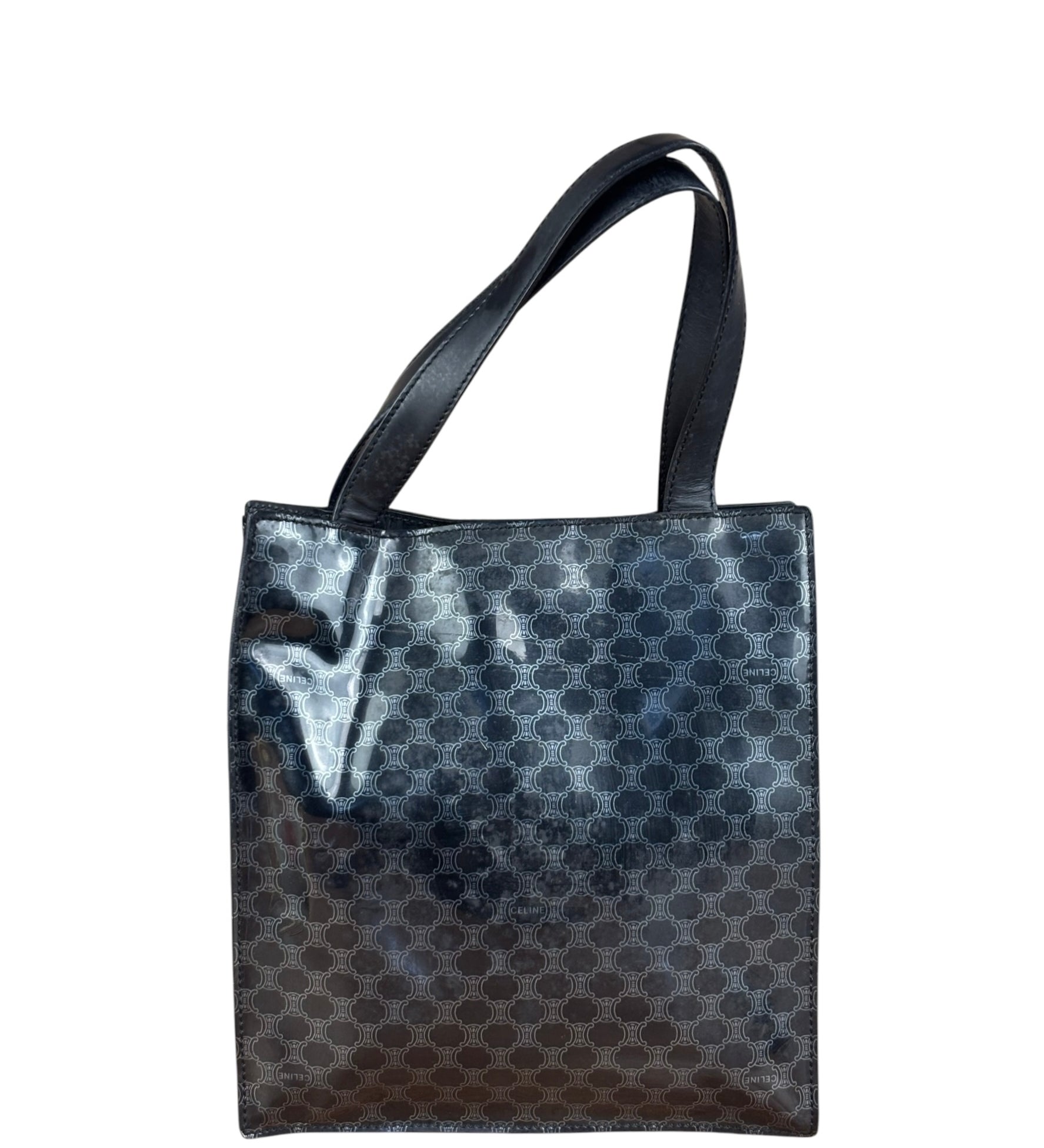 Celine Vintage Black Patent Leather Macdam Vernis Tote Bag