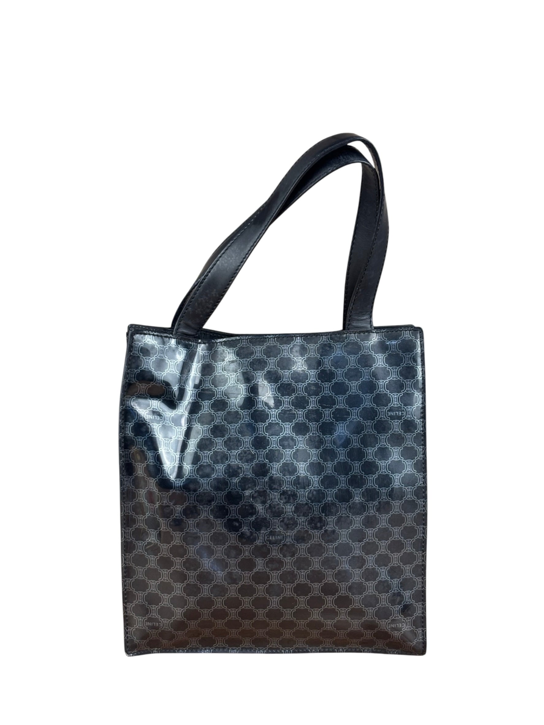 Celine Vintage Black Patent Leather Macdam Vernis Tote Bag