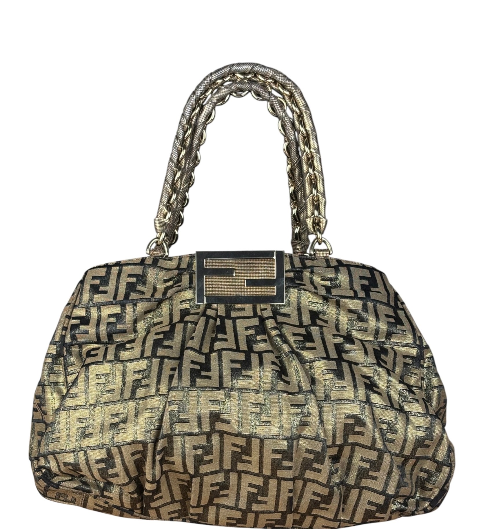 Fendi Vintage Gold Shimmer Zucca Shoulder Bag