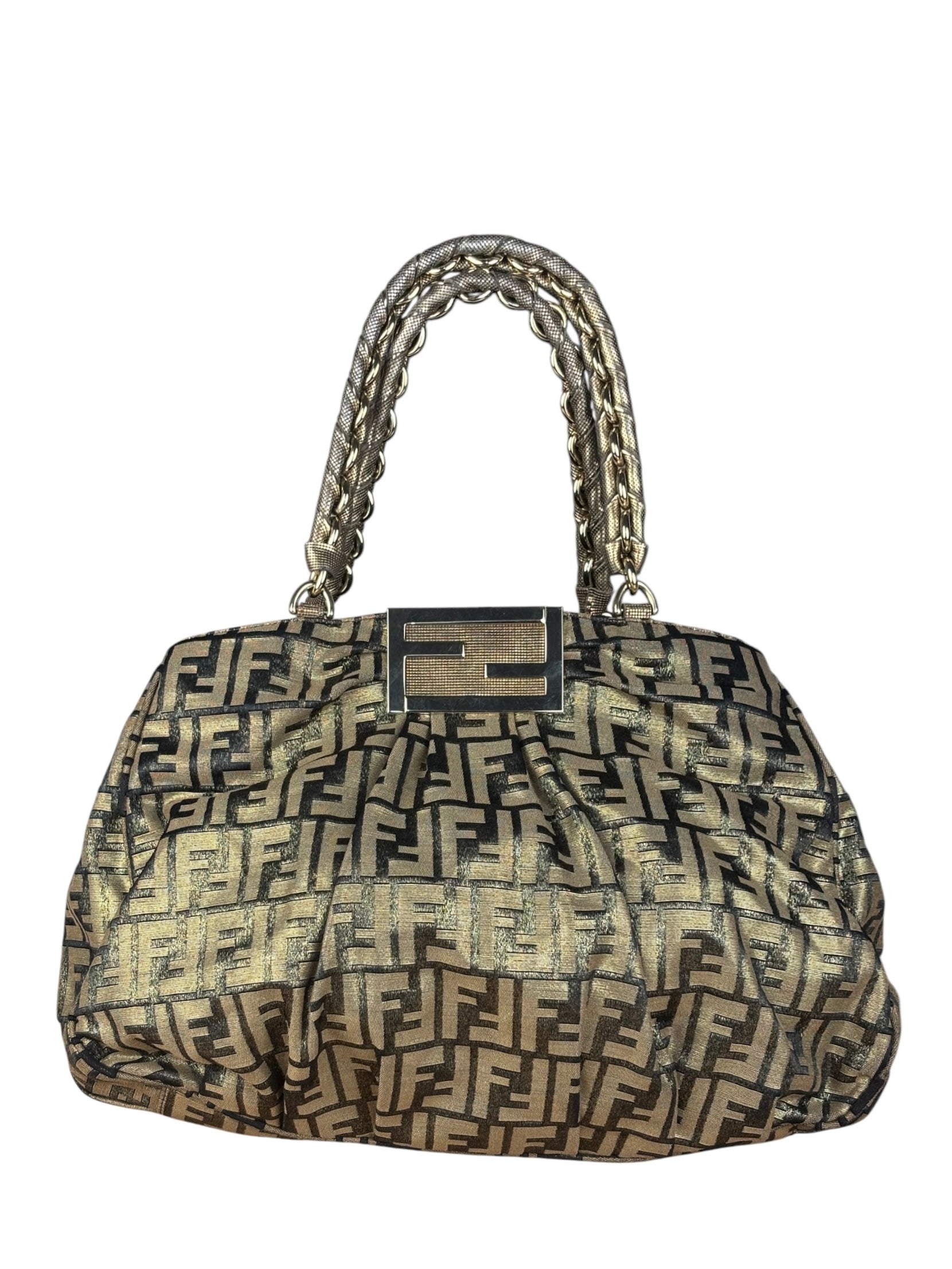 Fendi Vintage Gold Shimmer Zucca Shoulder Bag