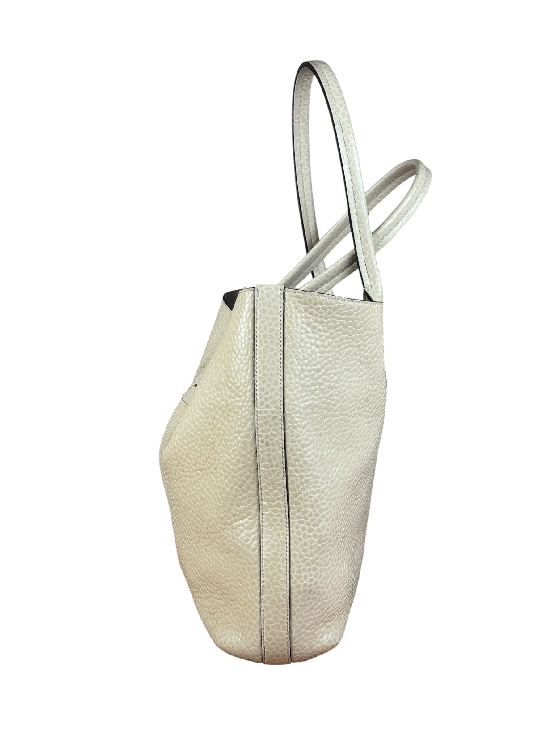 Brunello Cucinelli Ivory Grained Leather Tote Bag