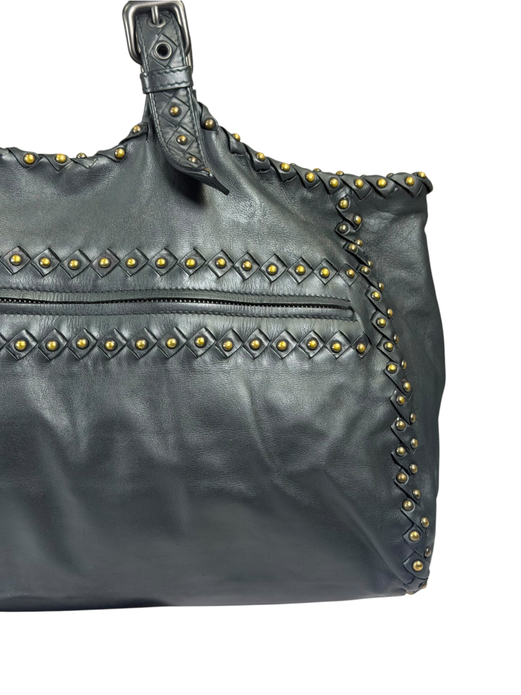 Bottega Veneta Dark Grey Leather Studded Shoulder Bag