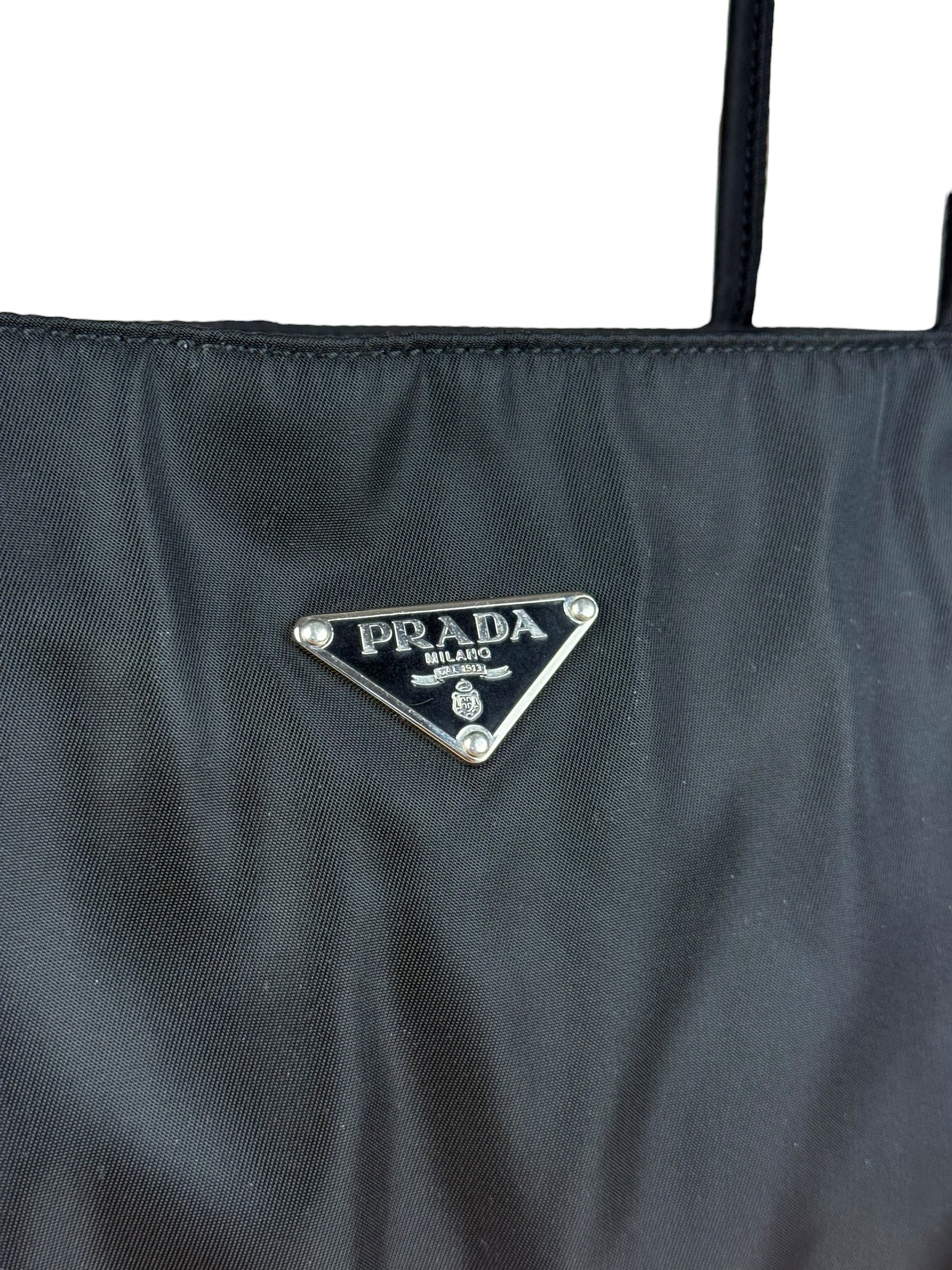 Prada Vintage Black Nylon Zip Shoulder Bag