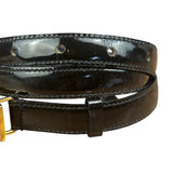 Celine Vintage Black Leather Horse Carriage Rectangular Plate Buckle Belt
