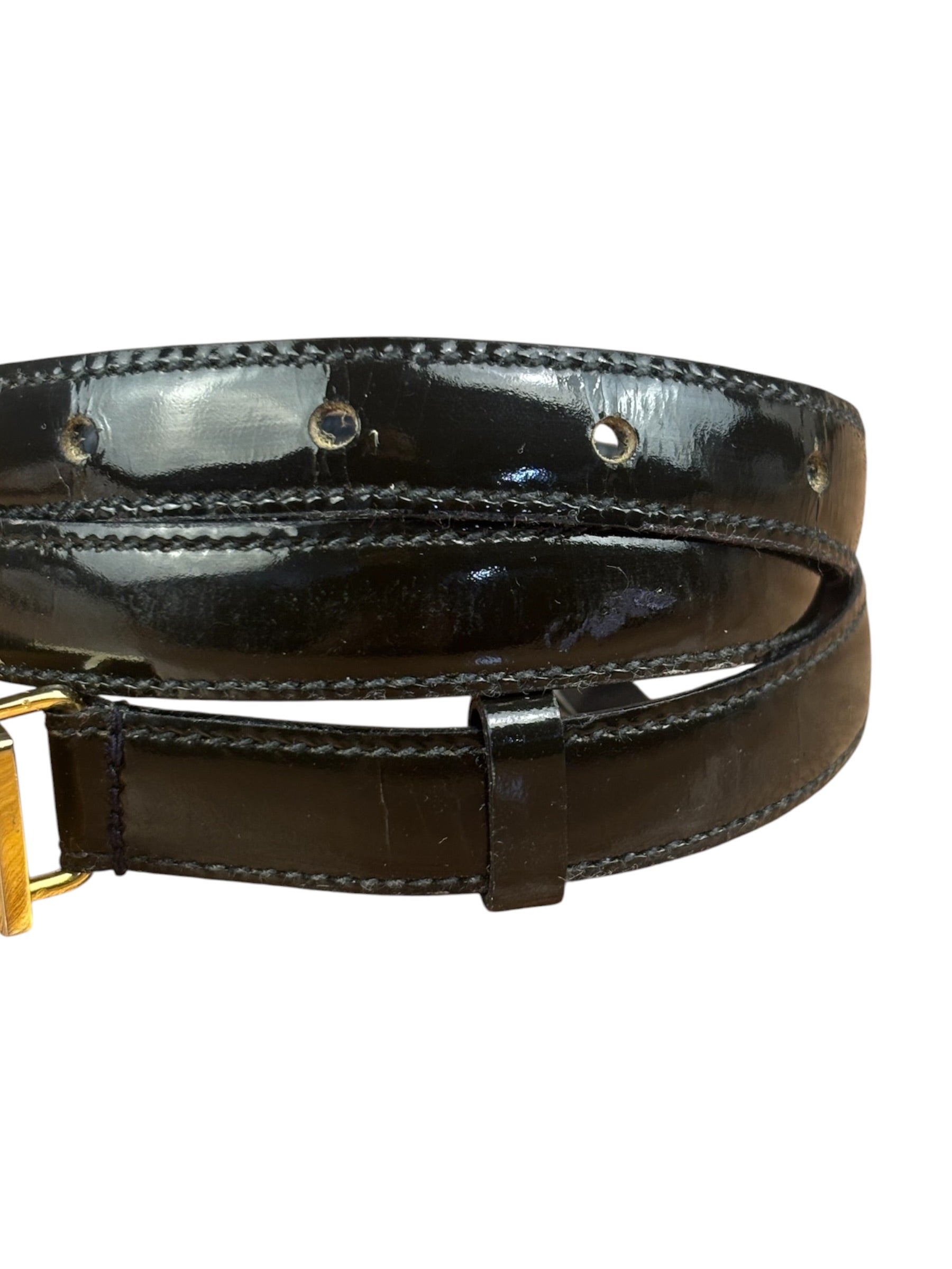 Celine Vintage Black Leather Horse Carriage Rectangular Plate Buckle Belt