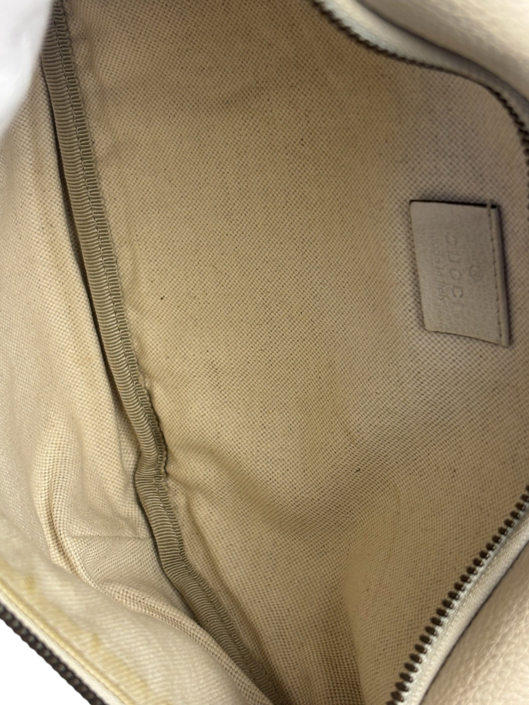 Gucci Ivory Leather Logo Print Belt Bumbag