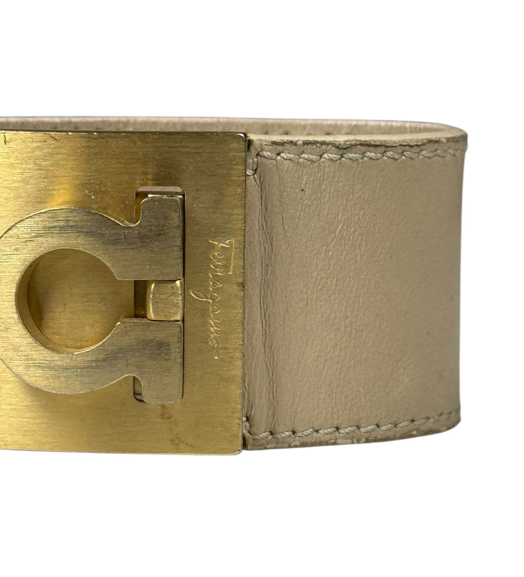 Ferragamo Gancini Wide Leather Cuff Bracelet