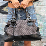 Chloe Black Tweed Leather Paddington Shoulder Bag