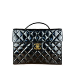 Chanel CC Black Patent Quilted Flap Briefcase Handbag '95