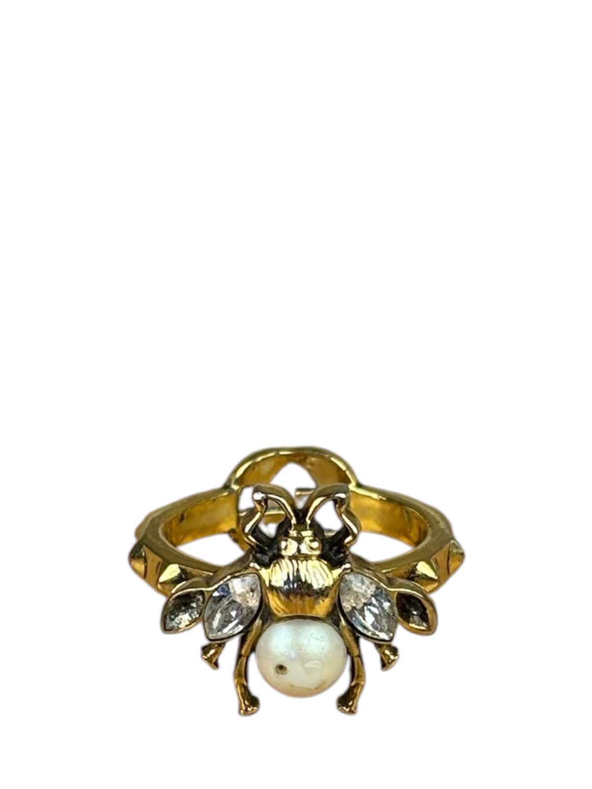 Gucci Crystal & Faux Pearl GG Bee Ring