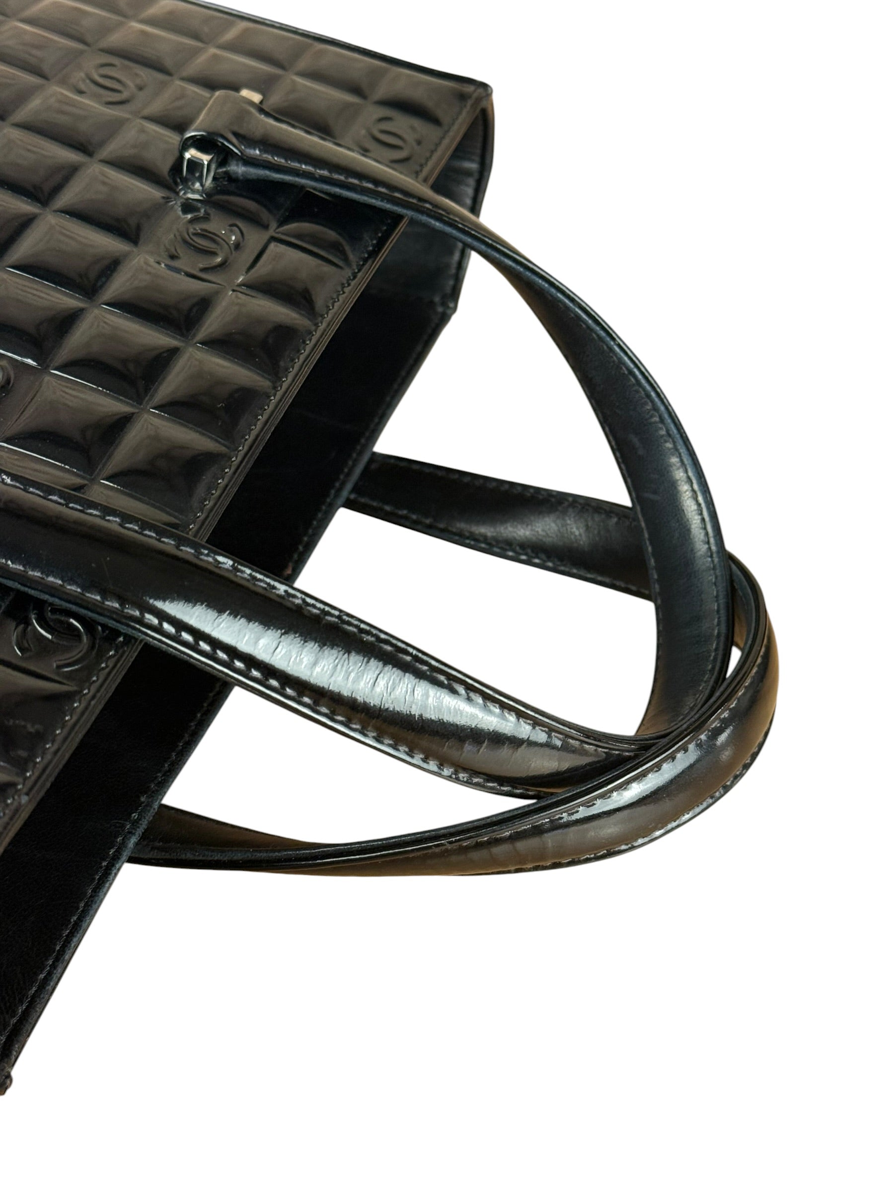 Chanel Black Patent Chocolate Bar Tote Bag 2002