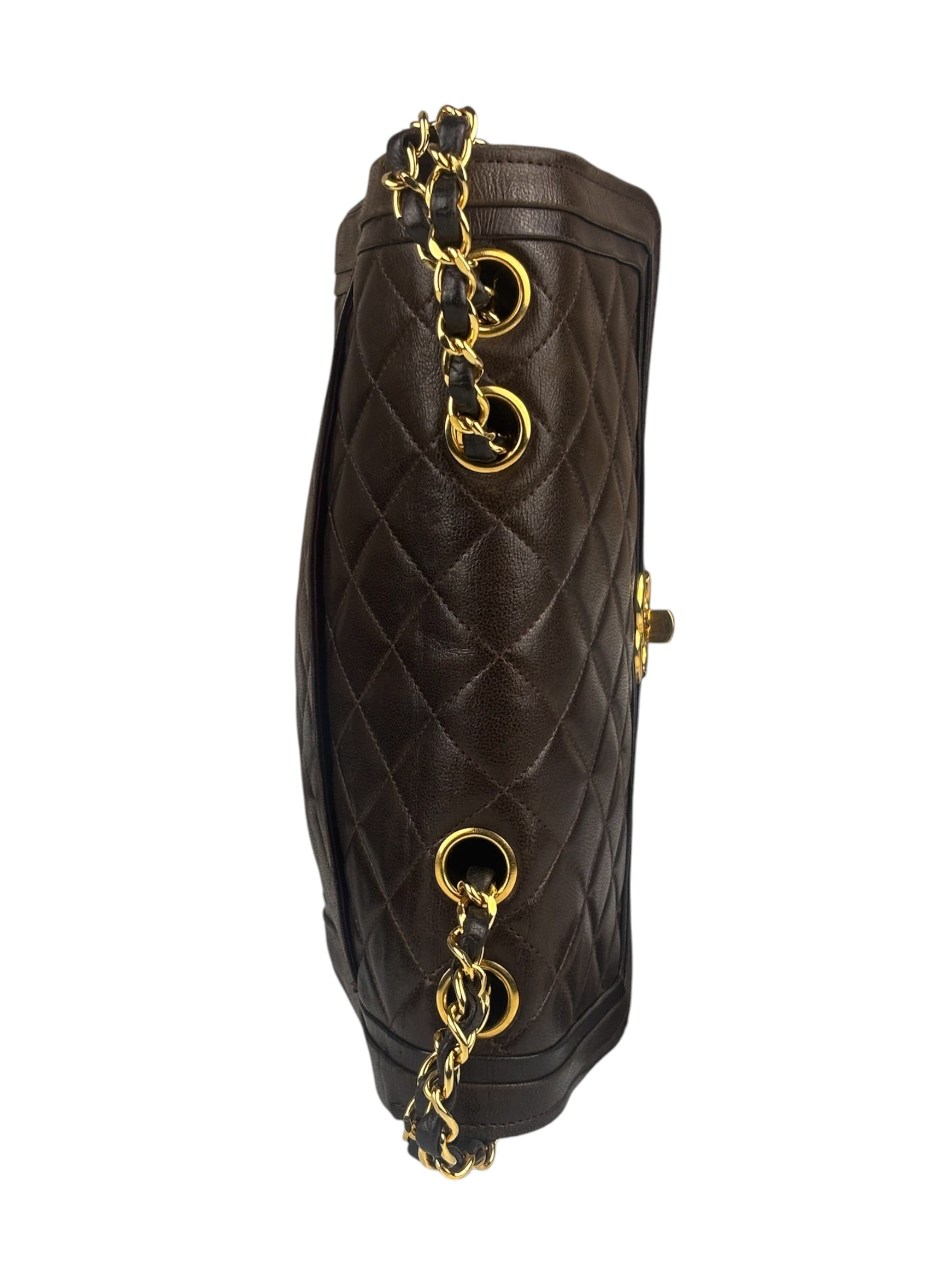 Chanel Vintage Brown V-Flap Border Shoulder Bag